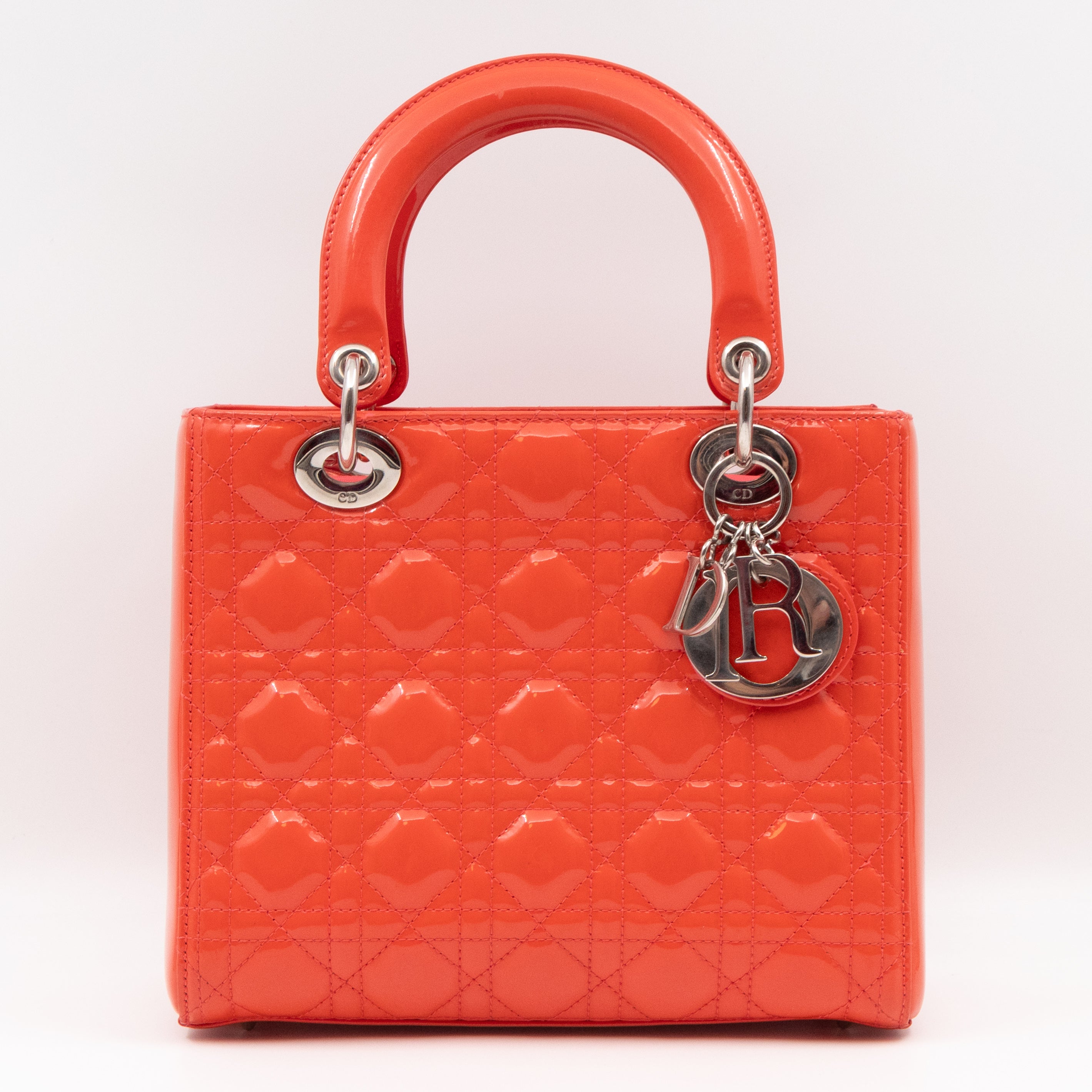 Lady Dior Medium Coral Patent Leather
