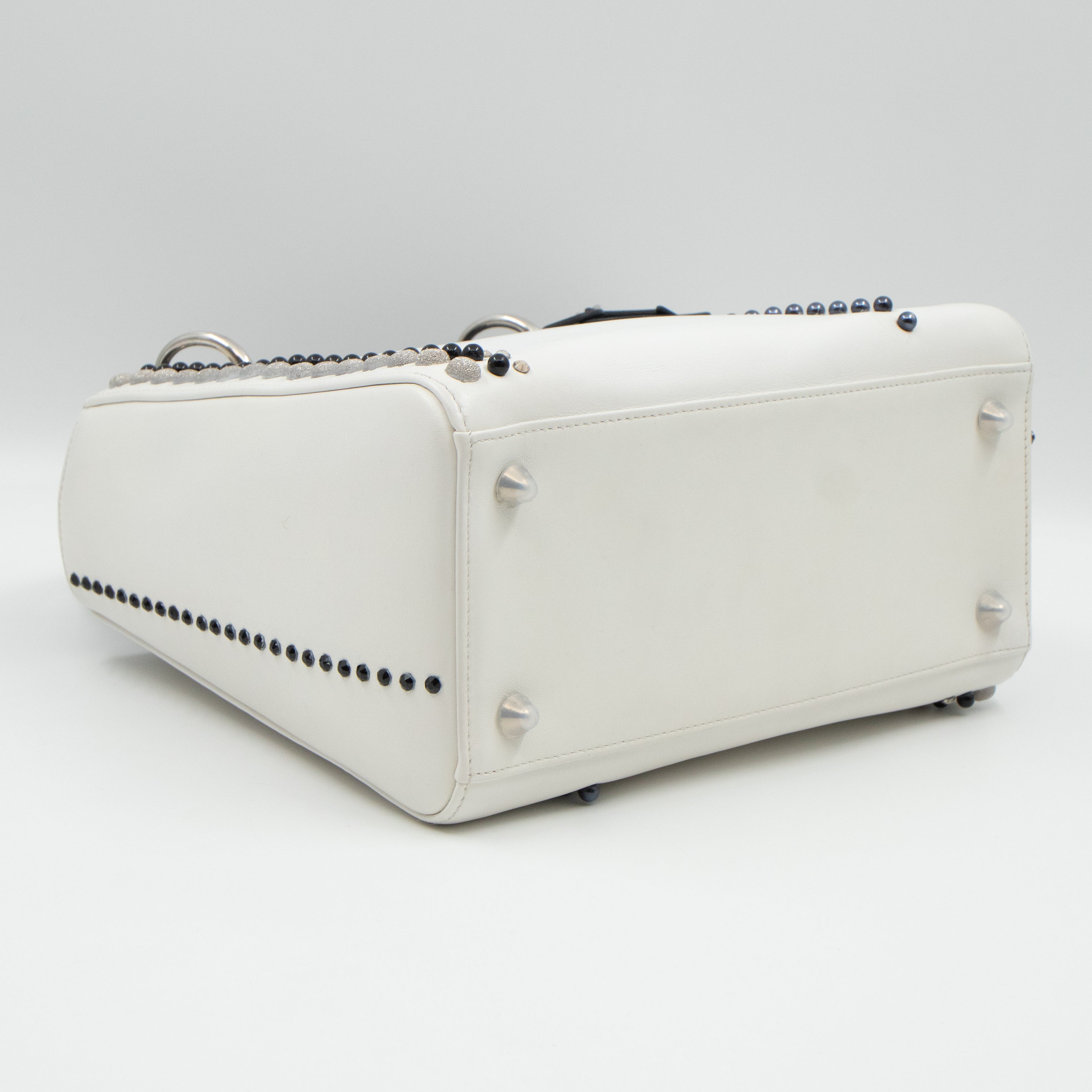 Lady Dior Medium Crystal Pearl Studded White Black Lambskin