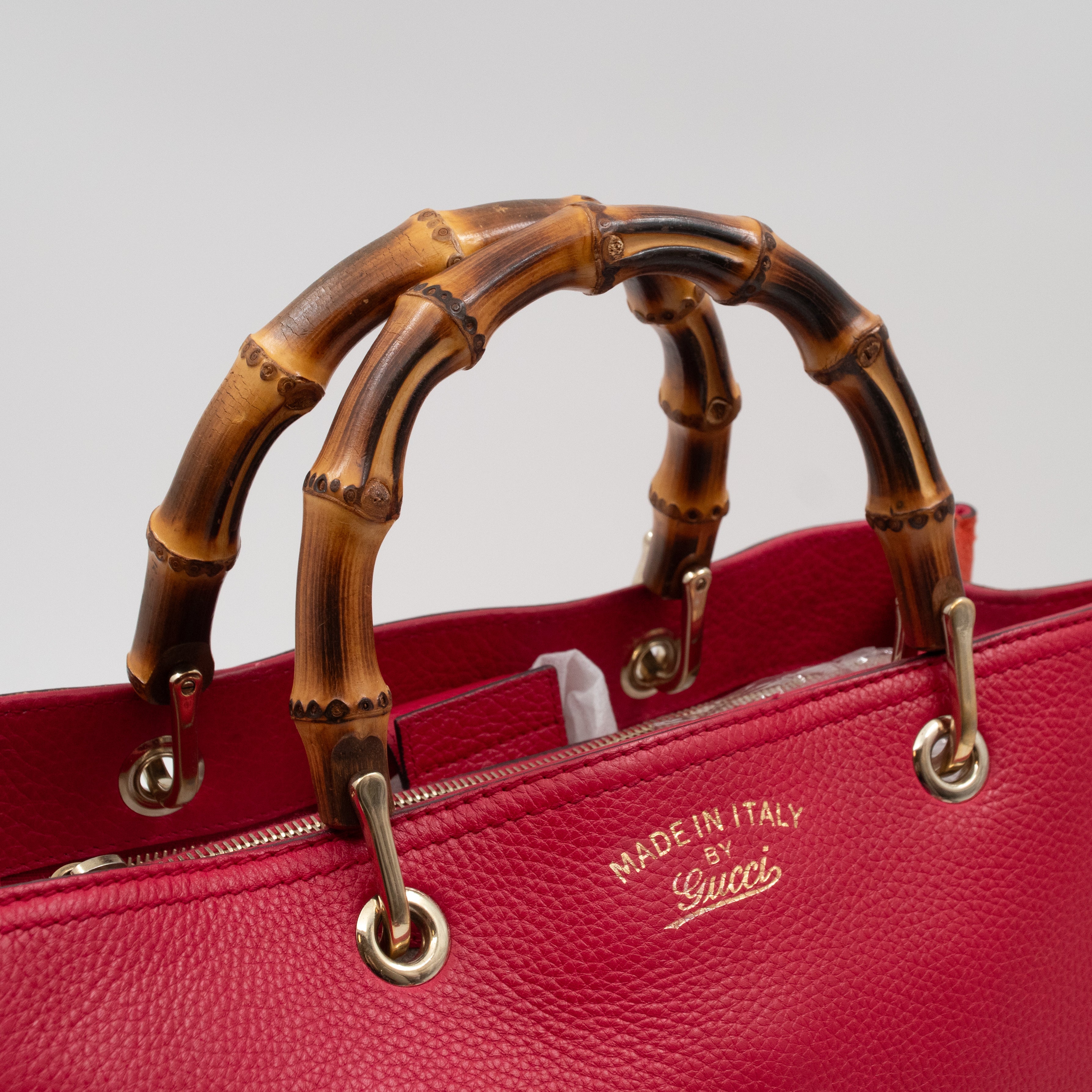 Bamboo Shopper Tote Red Orange Leather