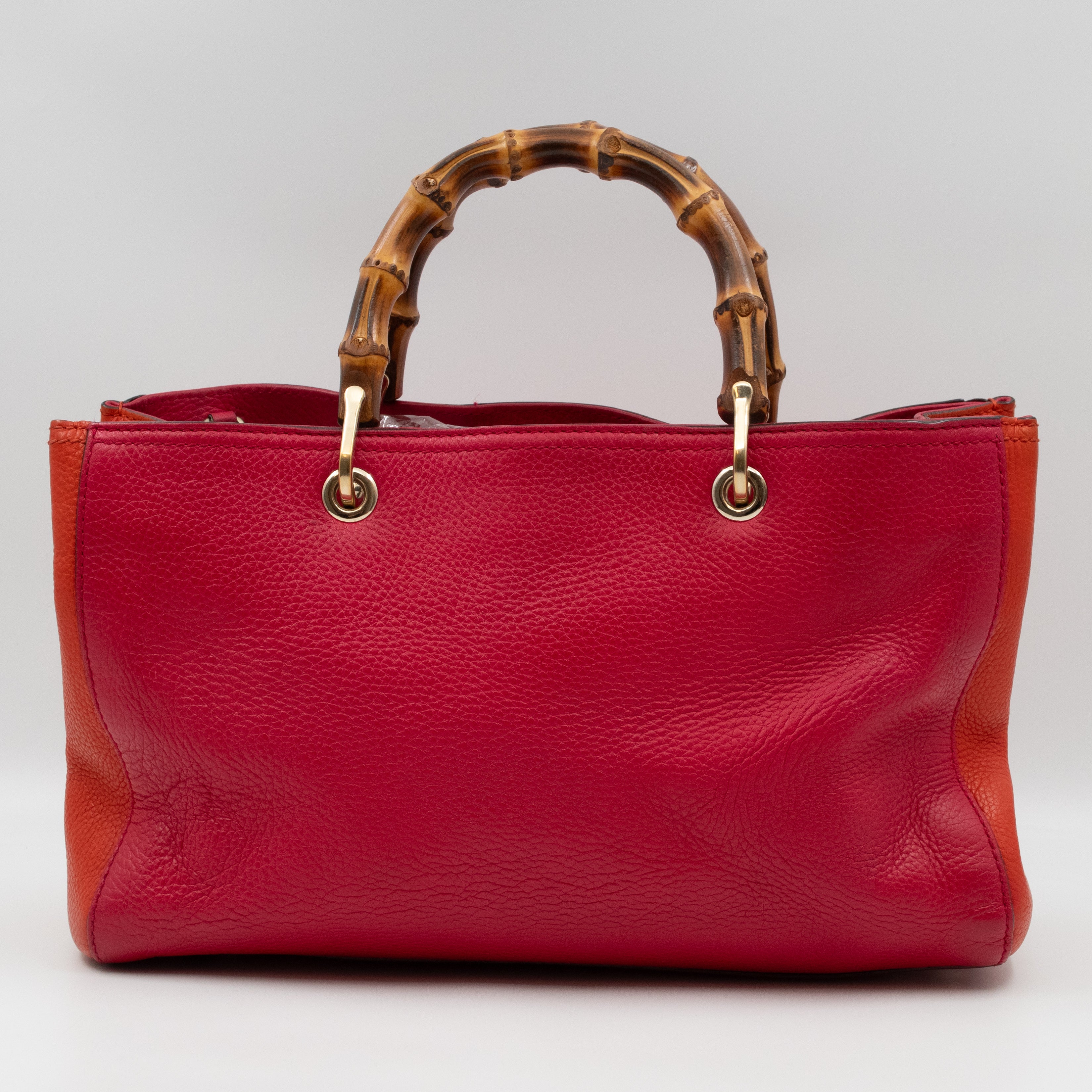 Bamboo Shopper Tote Red Orange Leather