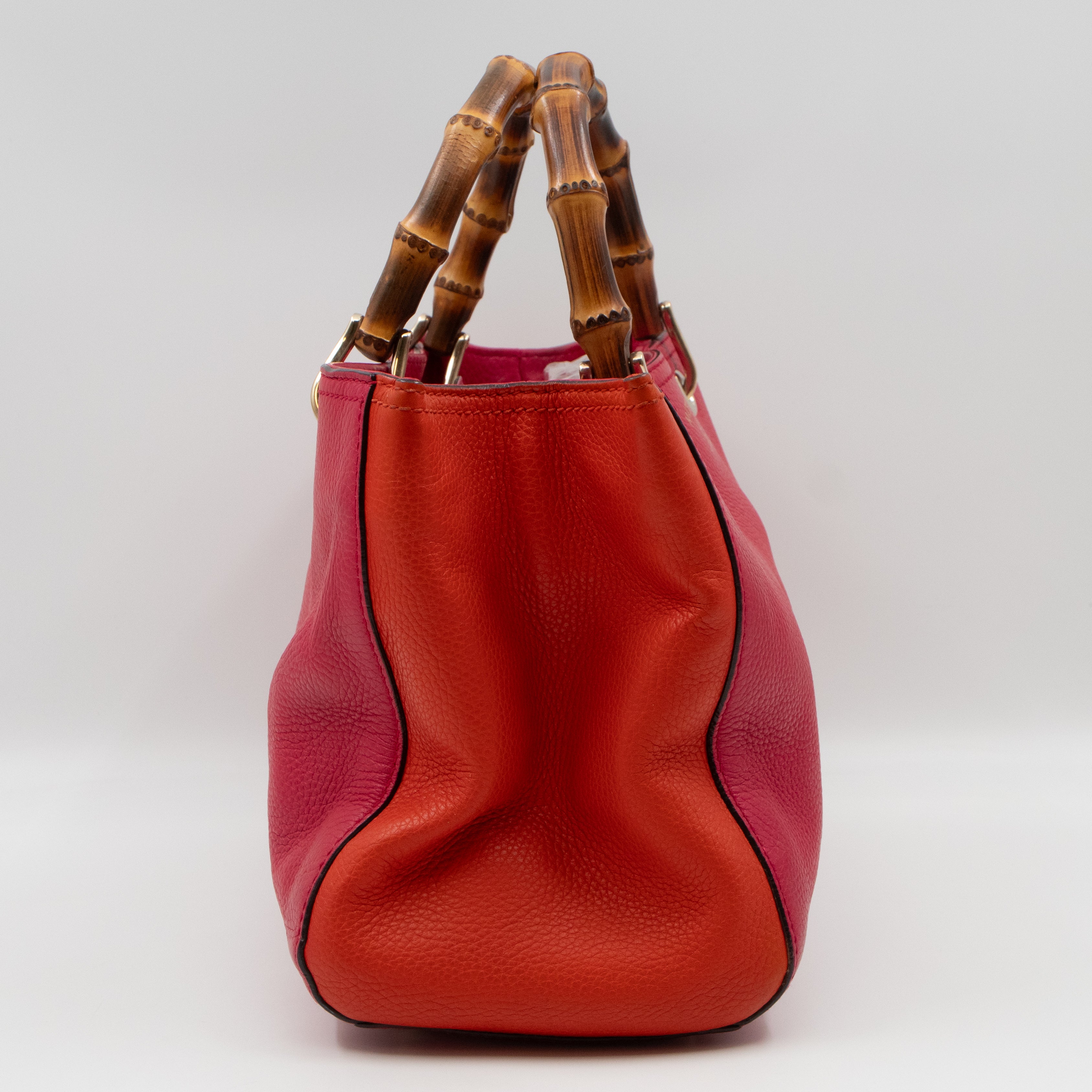 Bamboo Shopper Tote Red Orange Leather