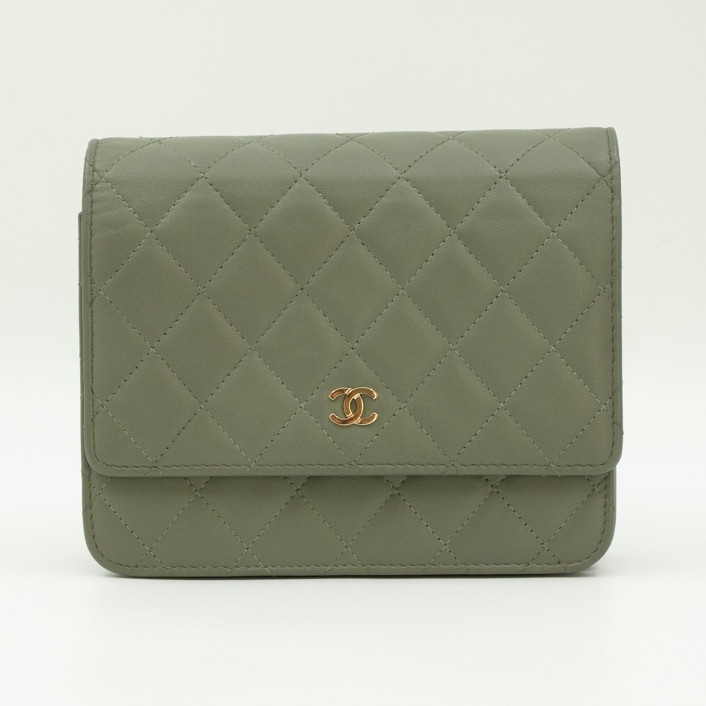 Square Wallet on Chain Green Lambskin Leather