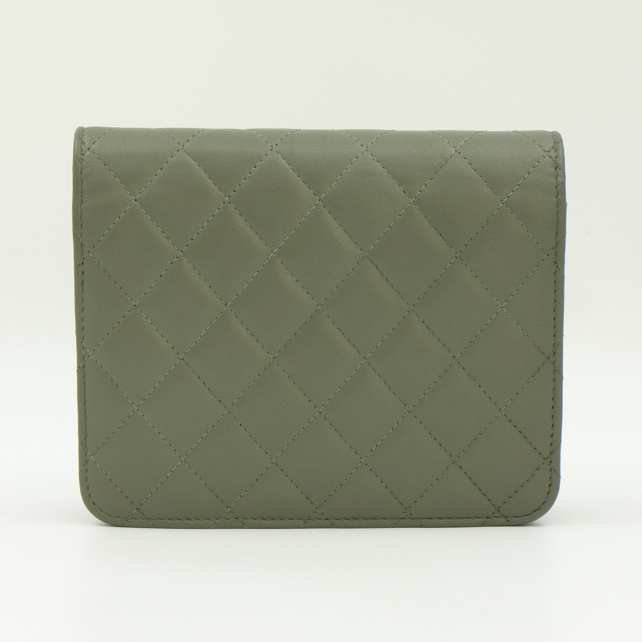 Square Wallet on Chain Green Lambskin Leather