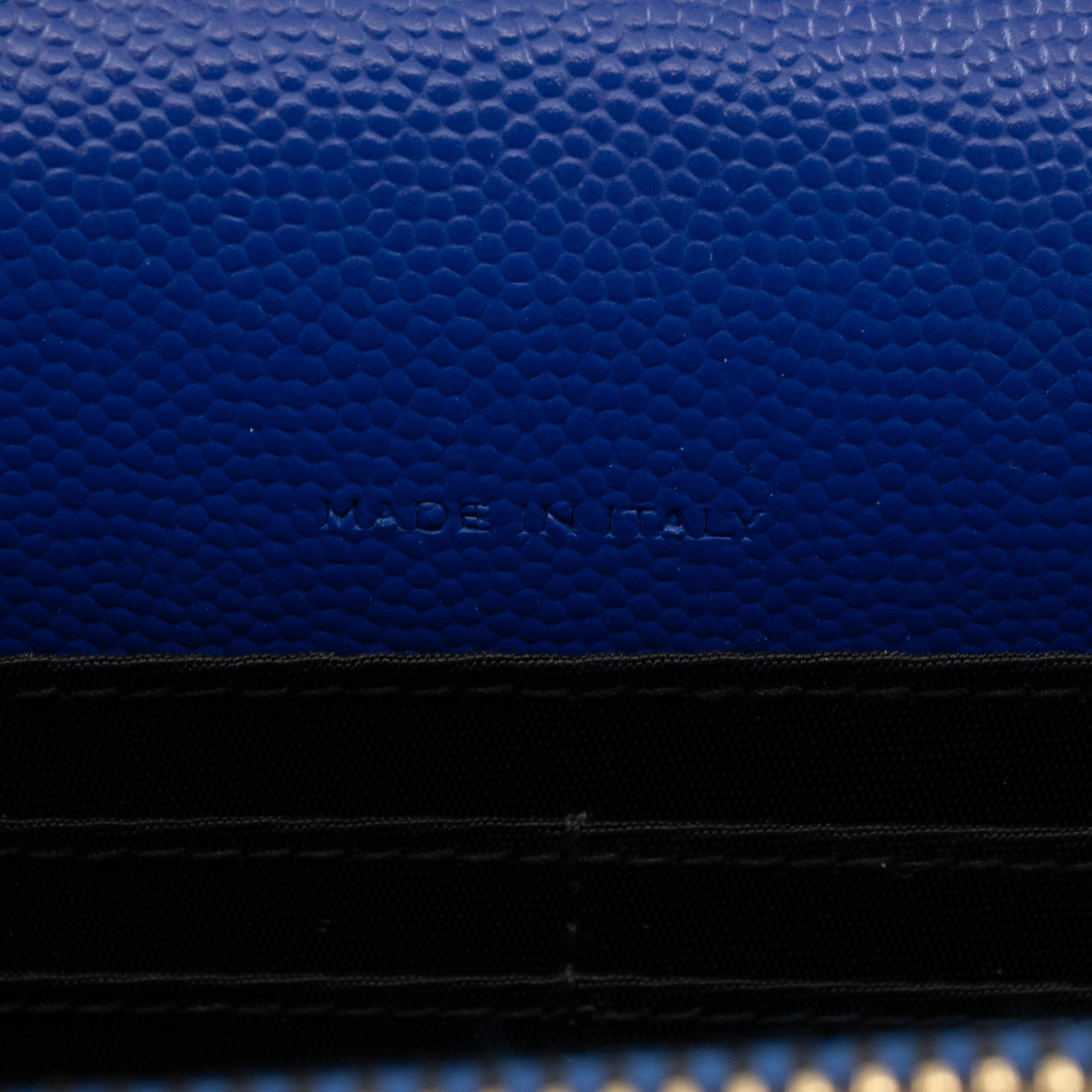 Cassandre Envelope Chain Wallet Blue Grained Leather