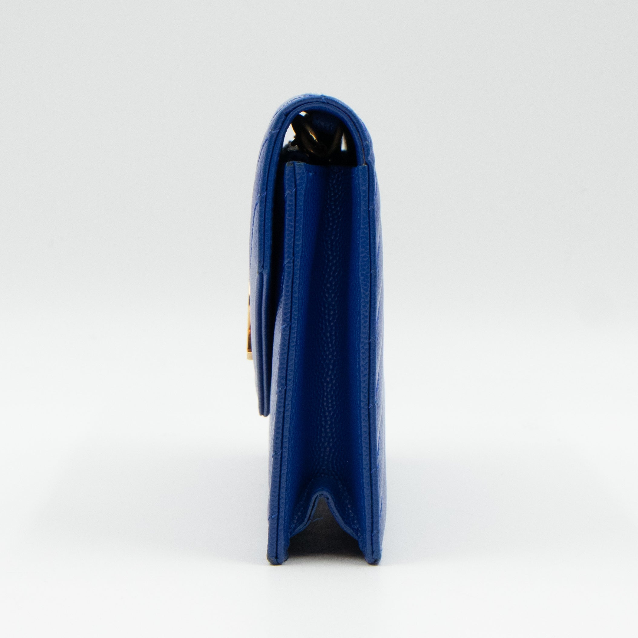 Cassandre Envelope Chain Wallet Blue Grained Leather