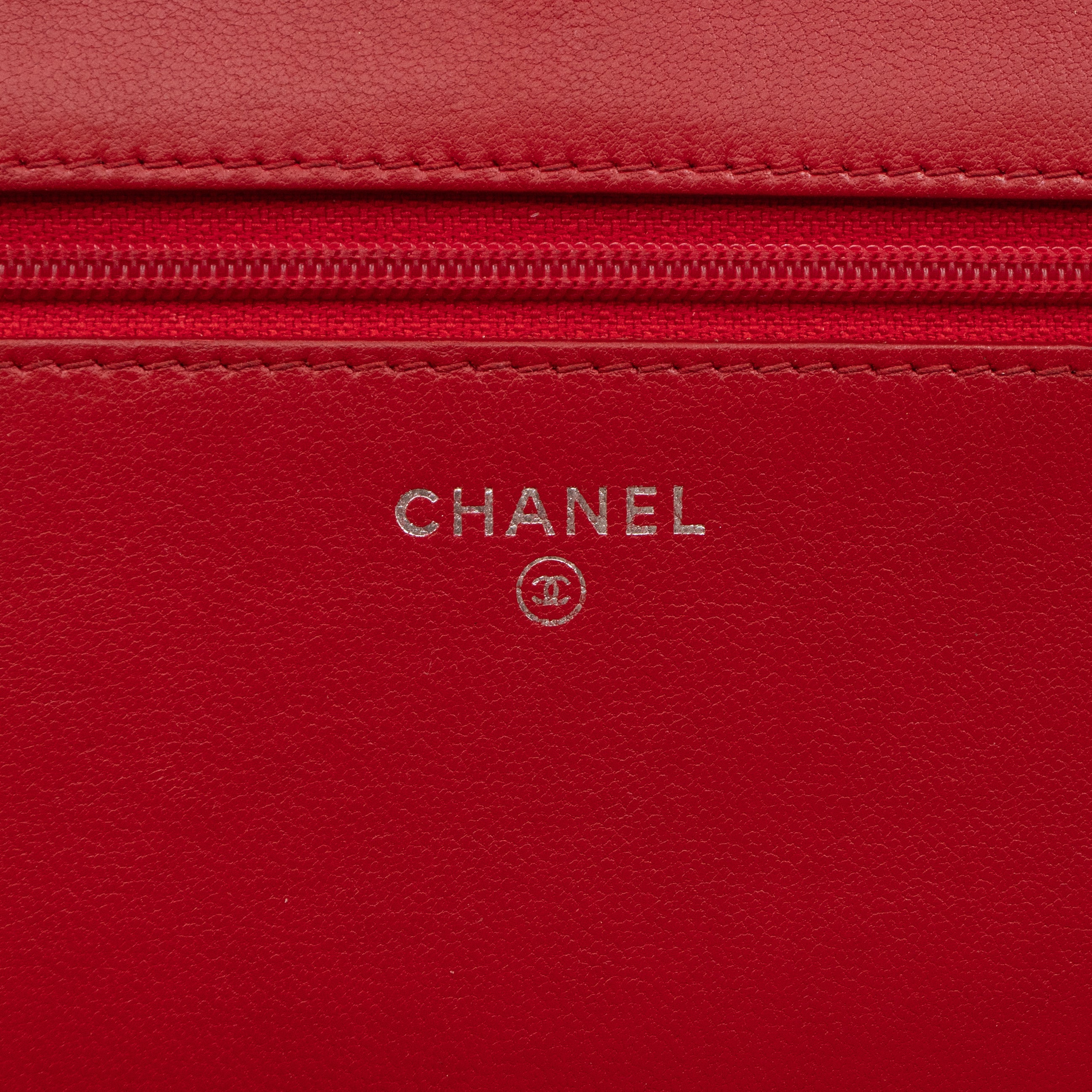 Coco Boy Wallet On Chain Quilted Red Patent Leather Silver