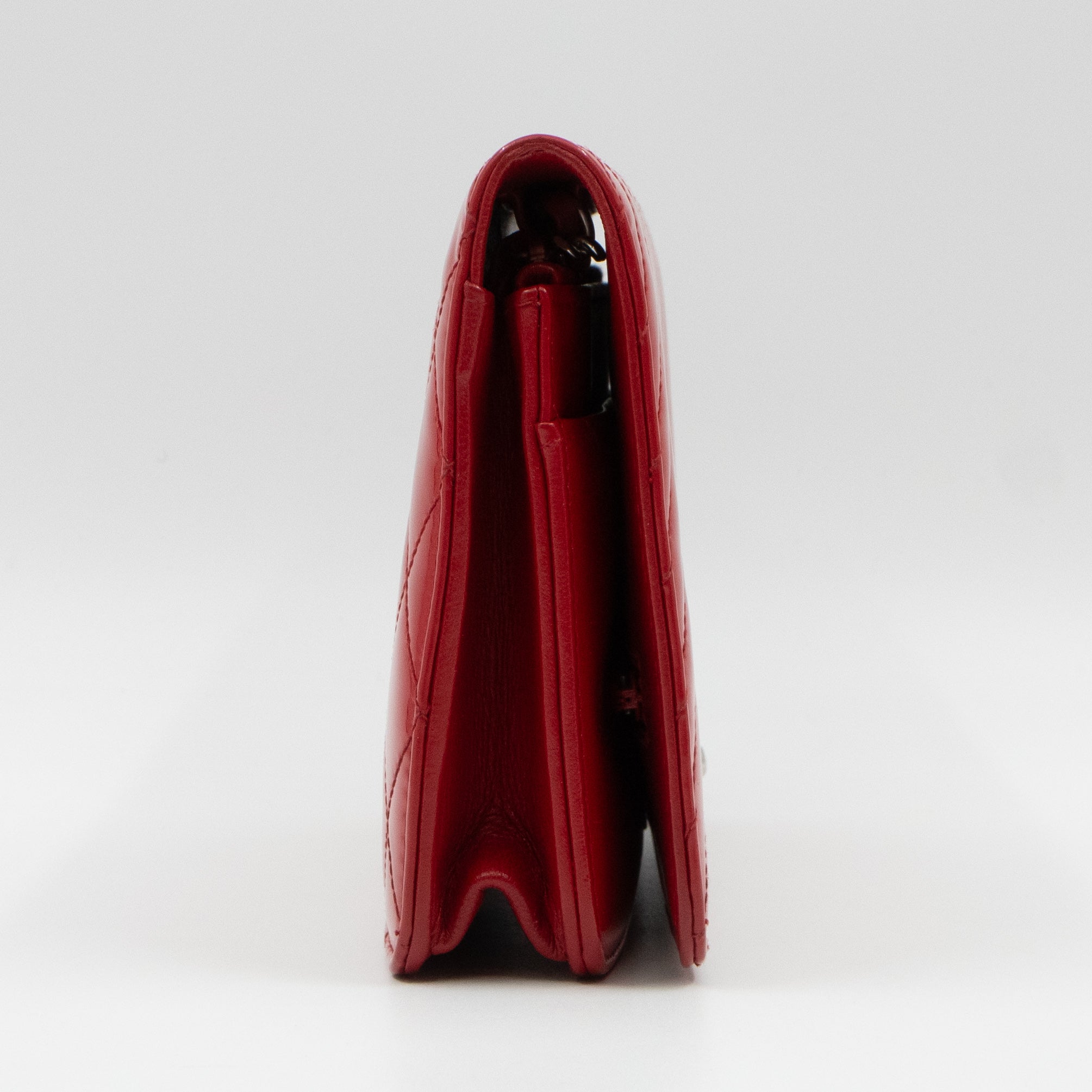 Coco Boy Wallet On Chain Quilted Red Patent Leather Silver