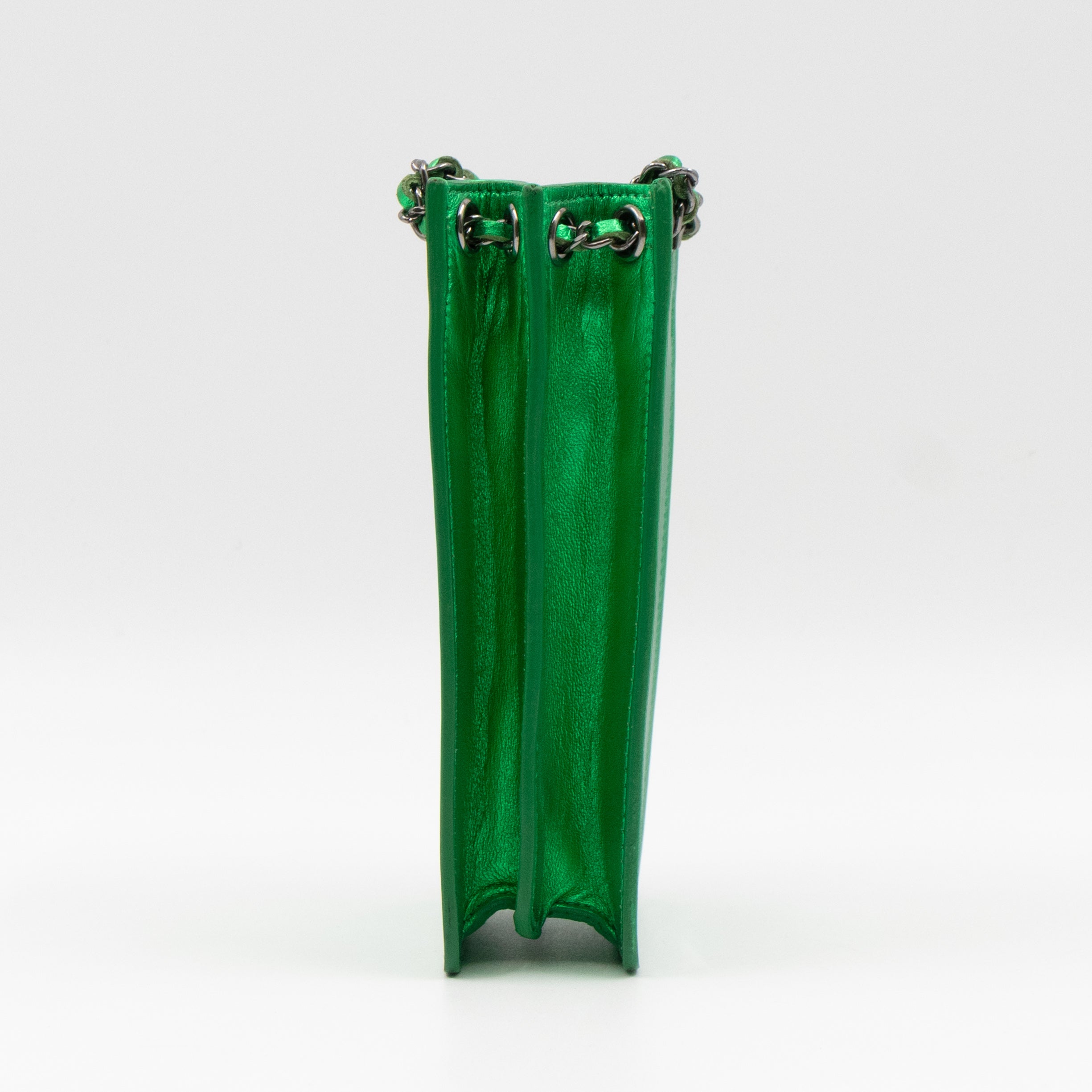 CC Phone Holder Crossbody Bag Green Metallic Patent Leather