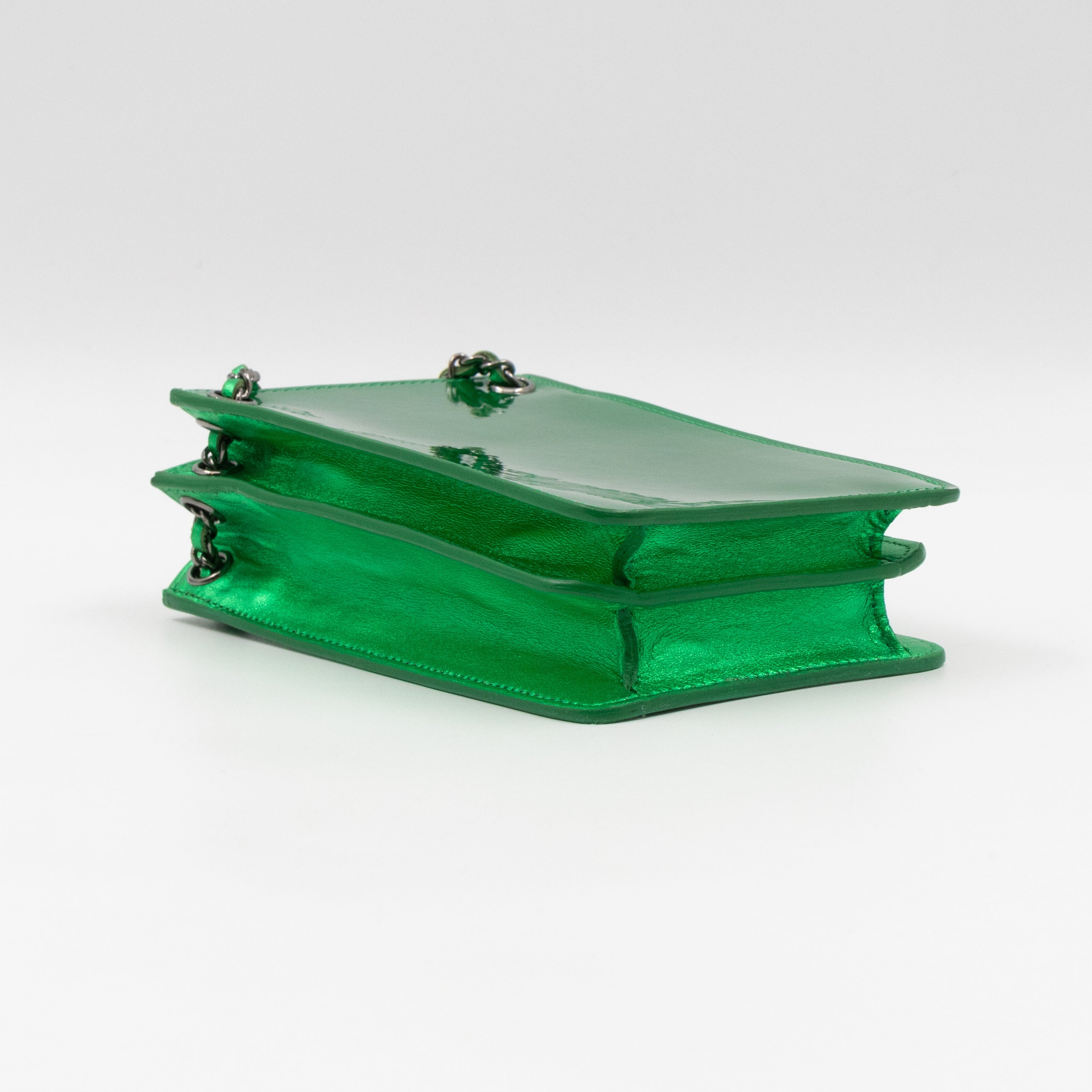 CC Phone Holder Crossbody Bag Green Metallic Patent Leather