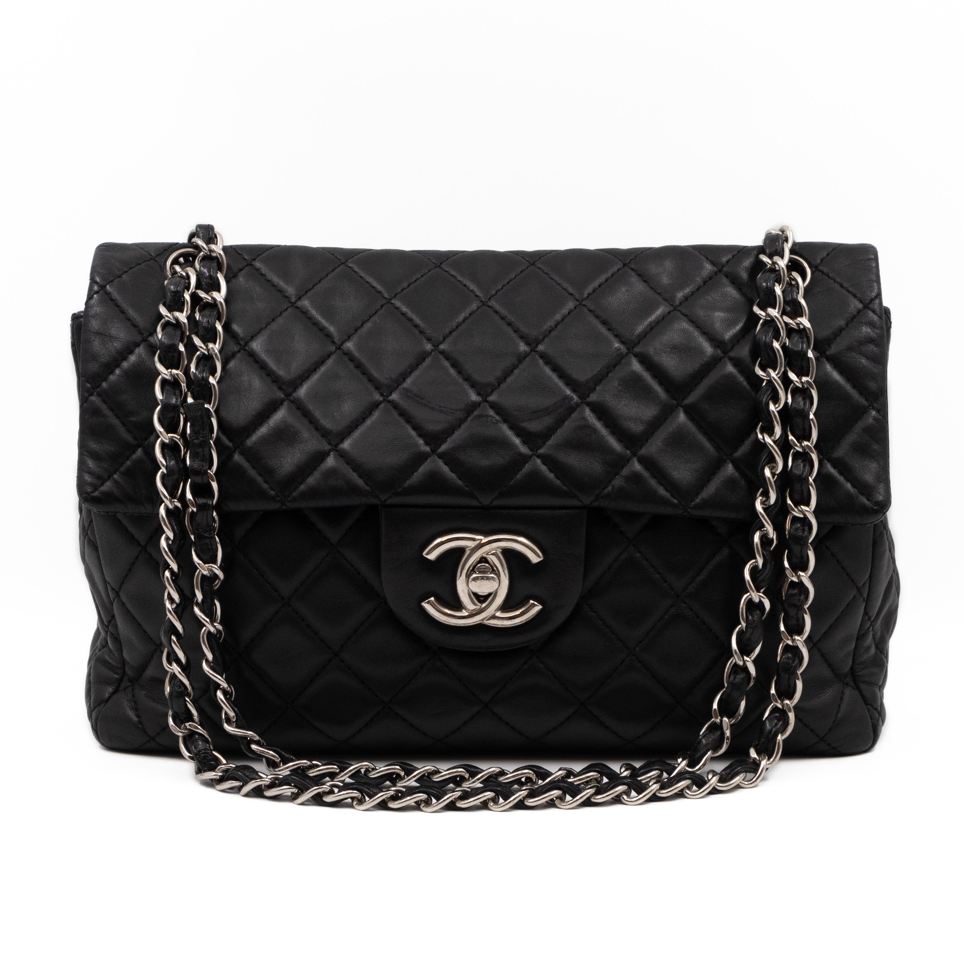 Classic Single Flap Maxi Black Lambskin Silver