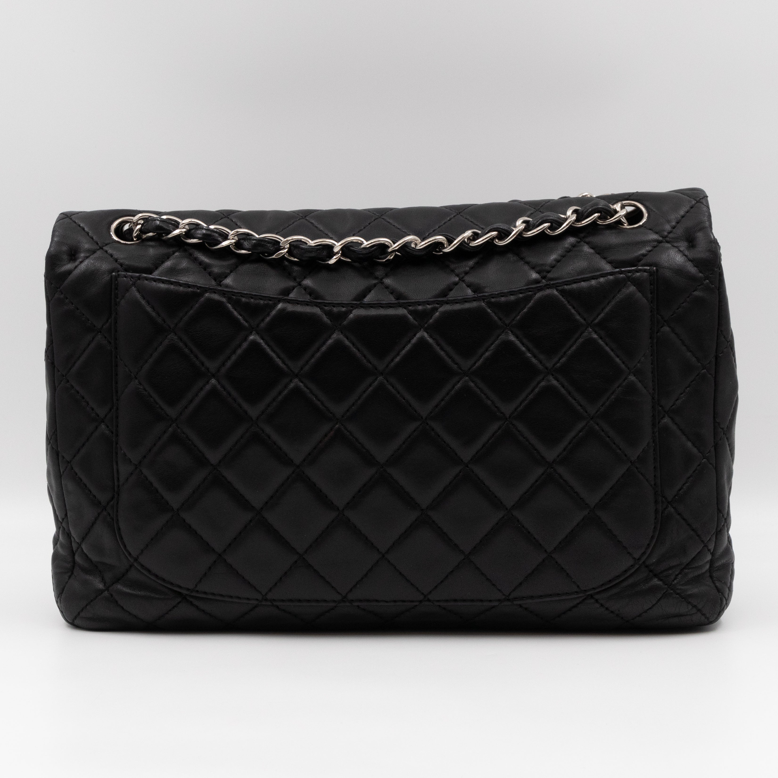 Classic Single Flap Maxi Black Lambskin Silver