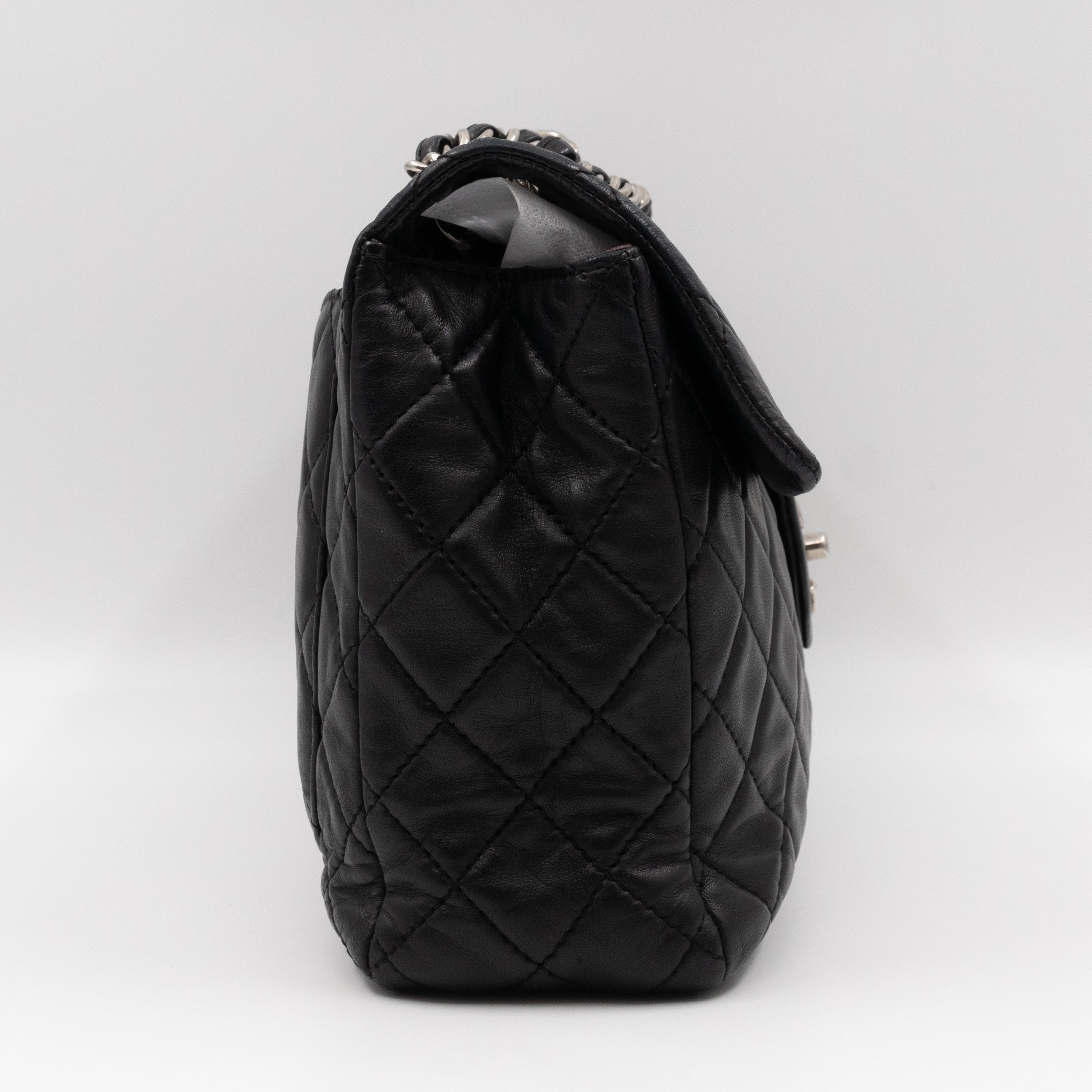 Classic Single Flap Maxi Black Lambskin Silver