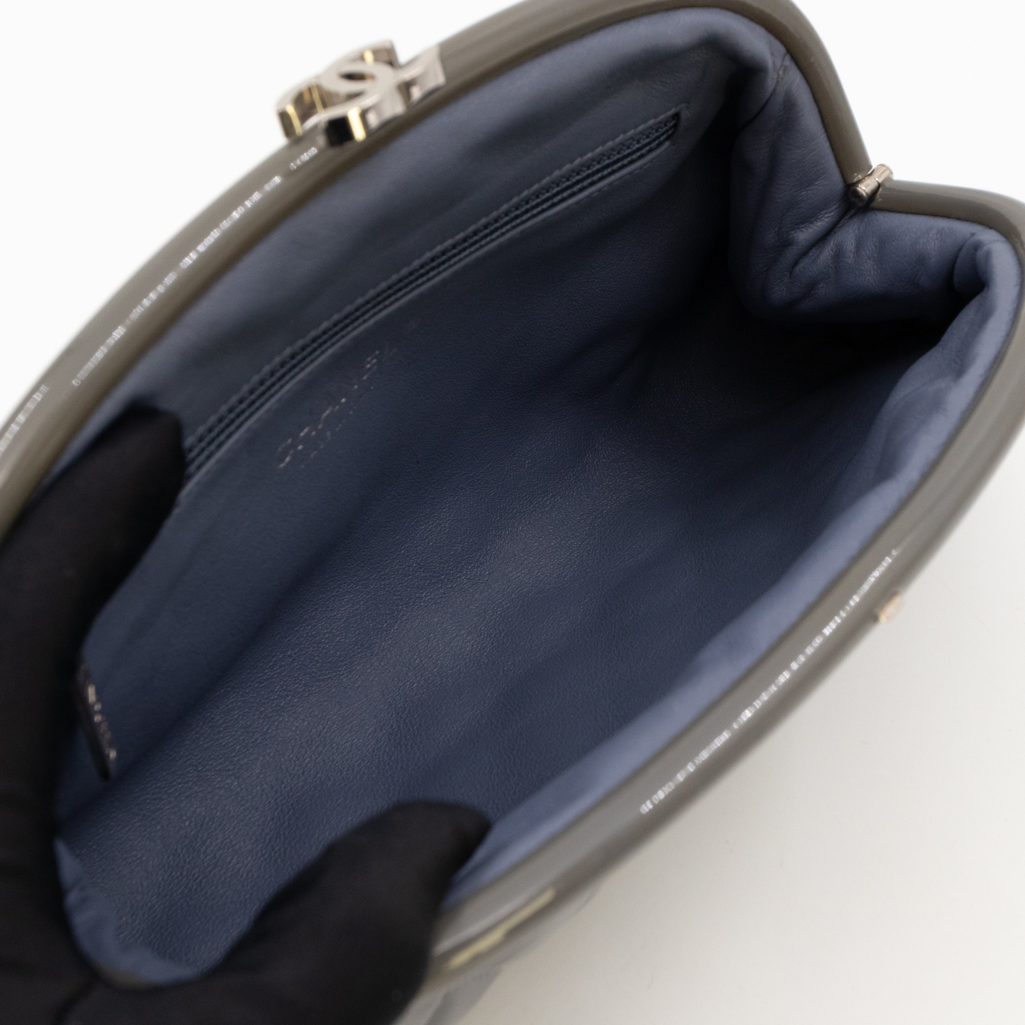 Timeless Clutch Quilted Lavender Blue Patent Leather