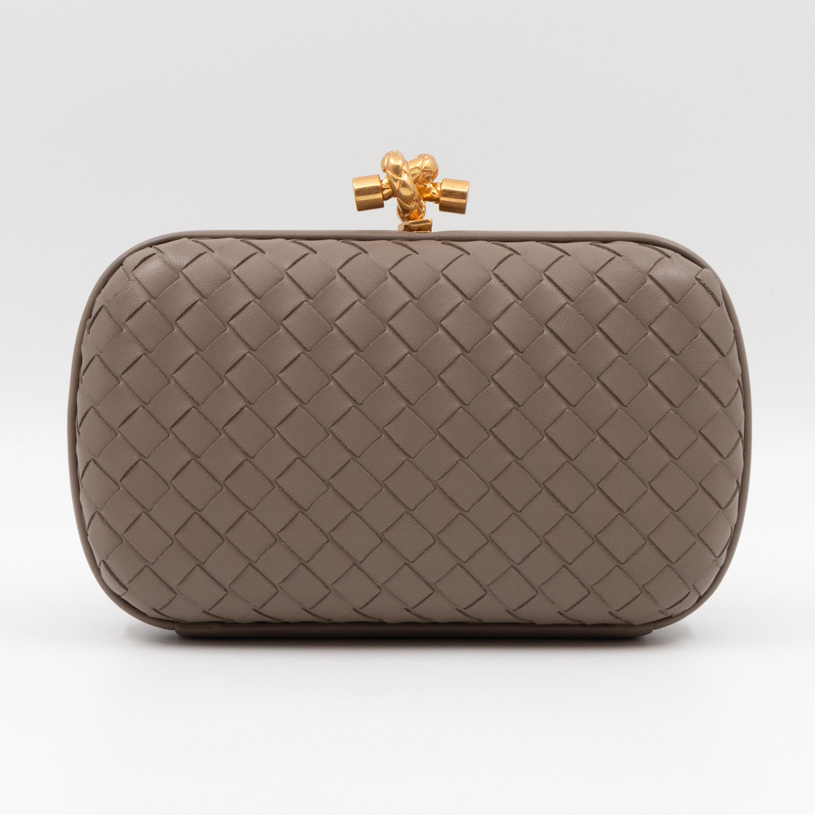 Knot Clutch with Chain Intrecciato Greige Leather