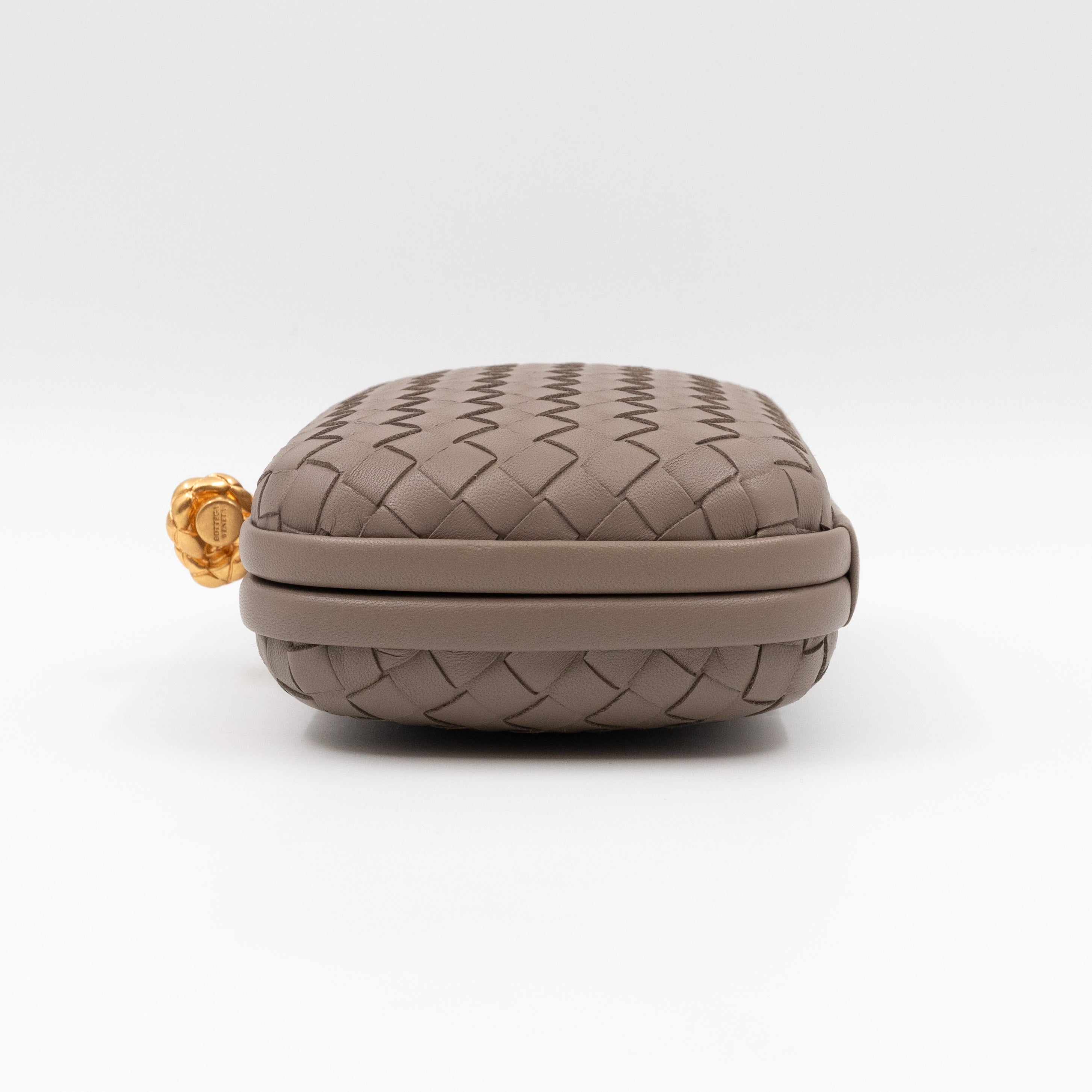 Knot Clutch with Chain Intrecciato Greige Leather