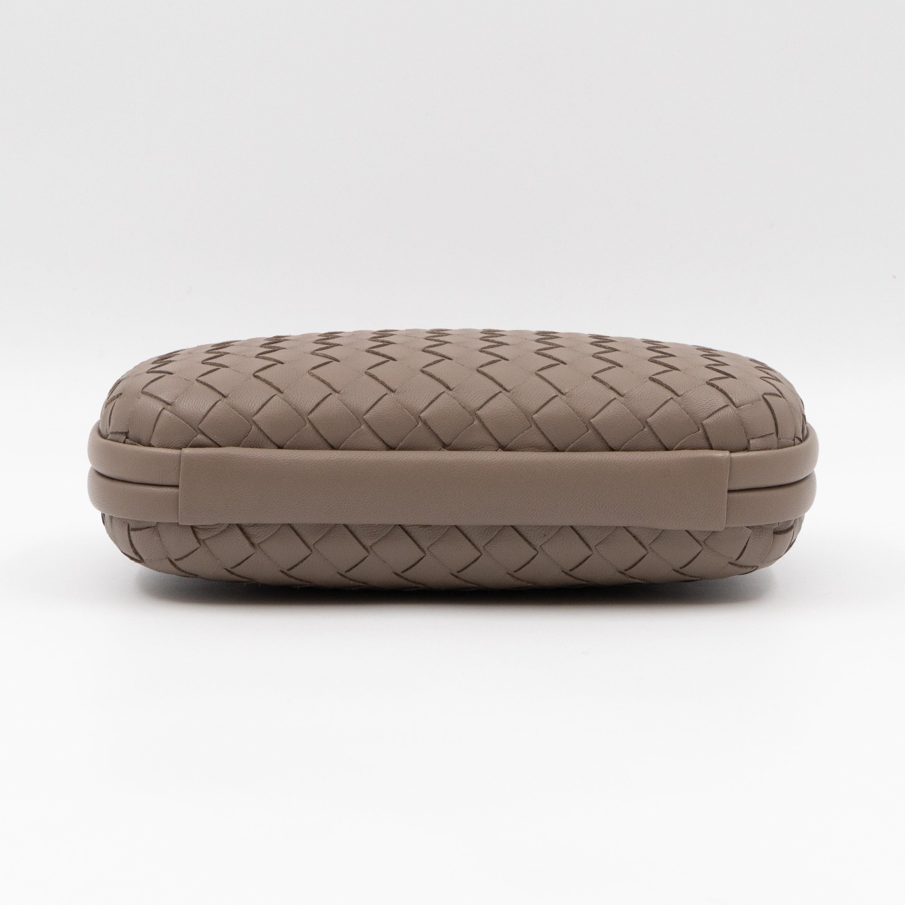 Knot Clutch with Chain Intrecciato Greige Leather