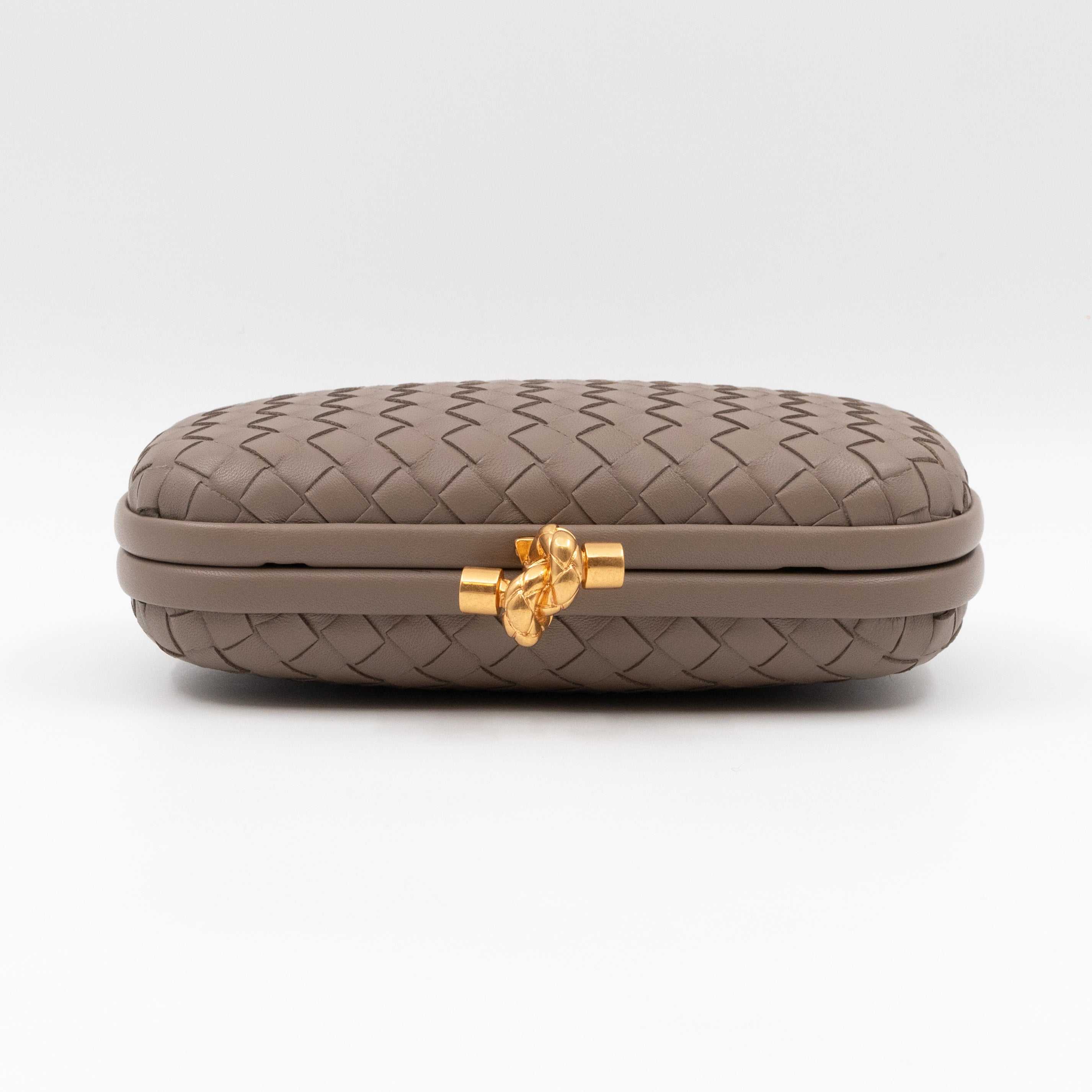 Knot Clutch with Chain Intrecciato Greige Leather