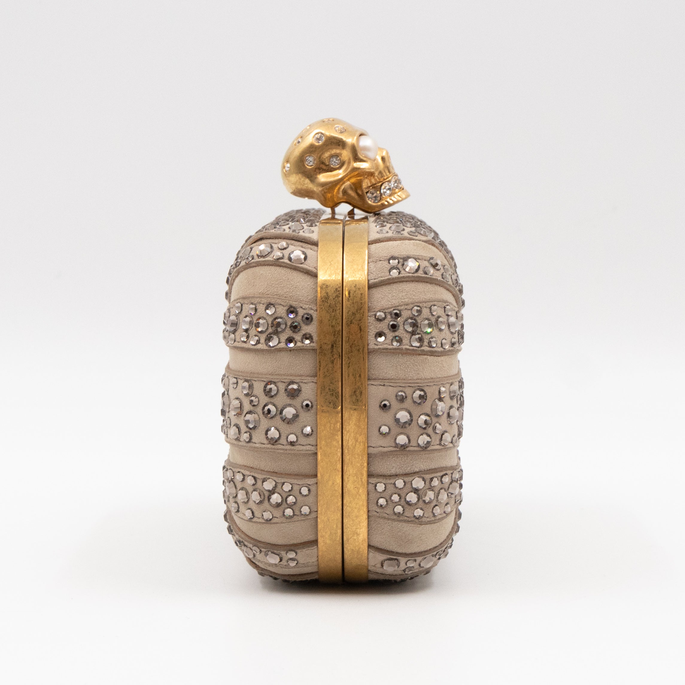 Skull Clutch Britannia Union Jack Crystal Beige Suede