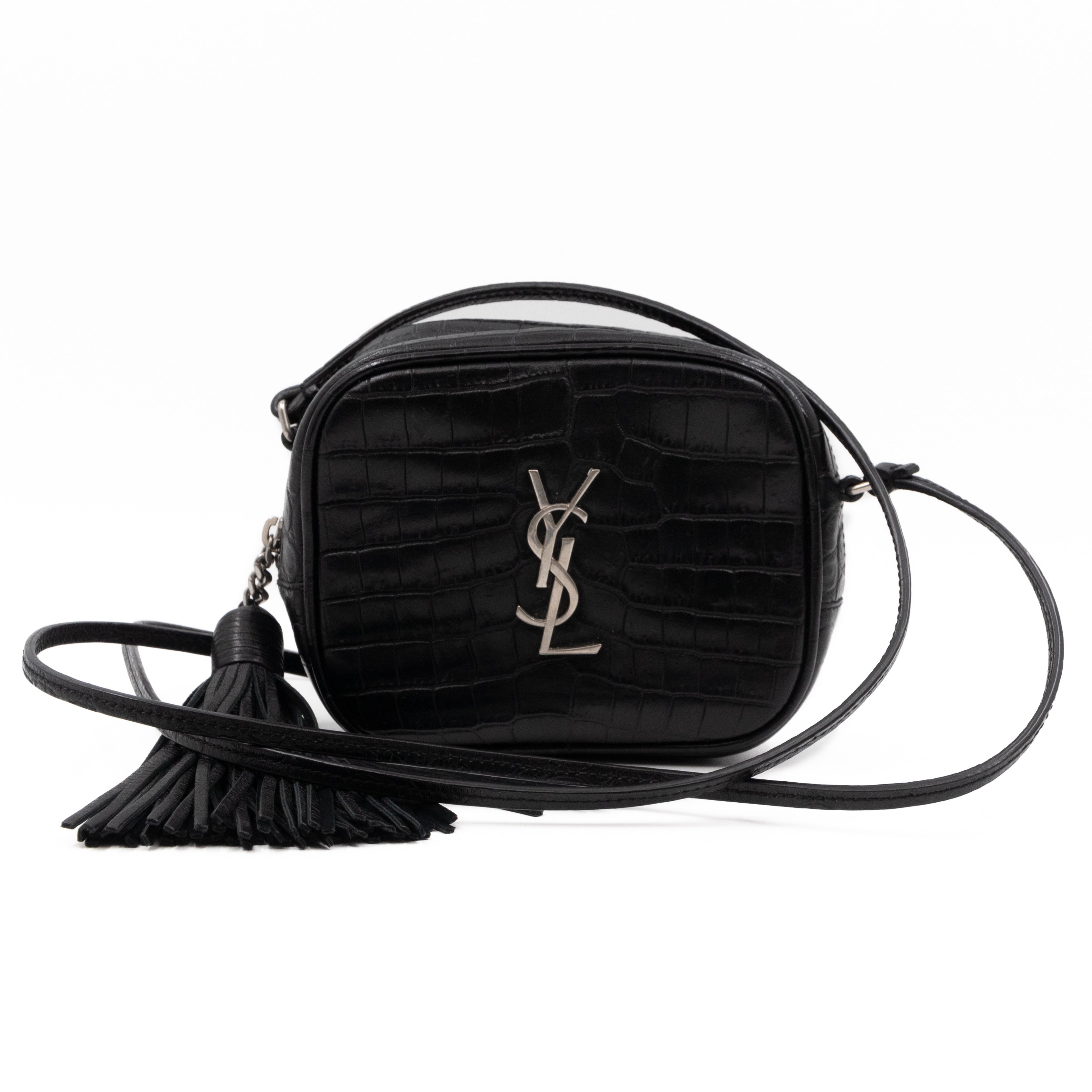 Blogger Bag Croc Embossed Black Leather
