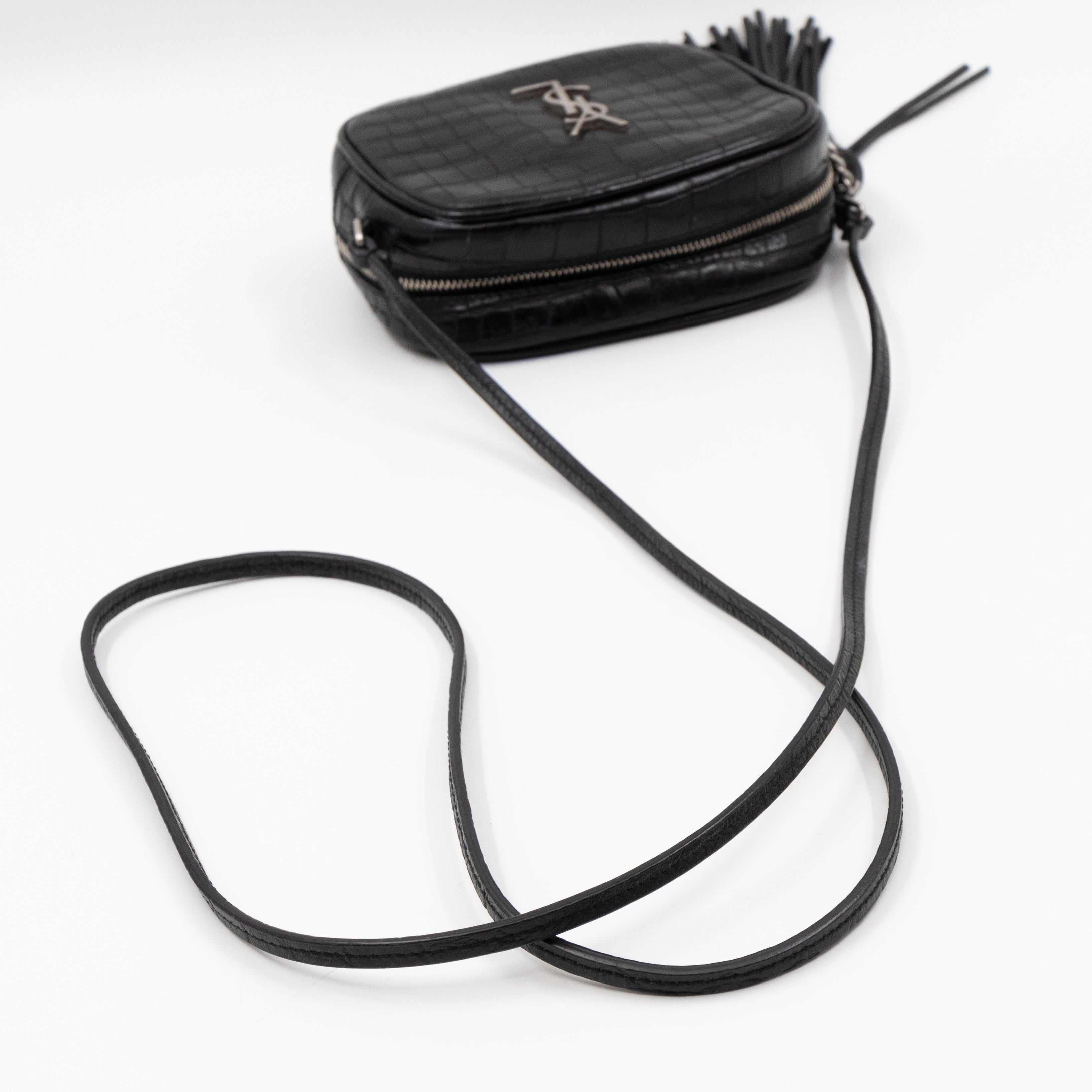 Blogger Bag Croc Embossed Black Leather