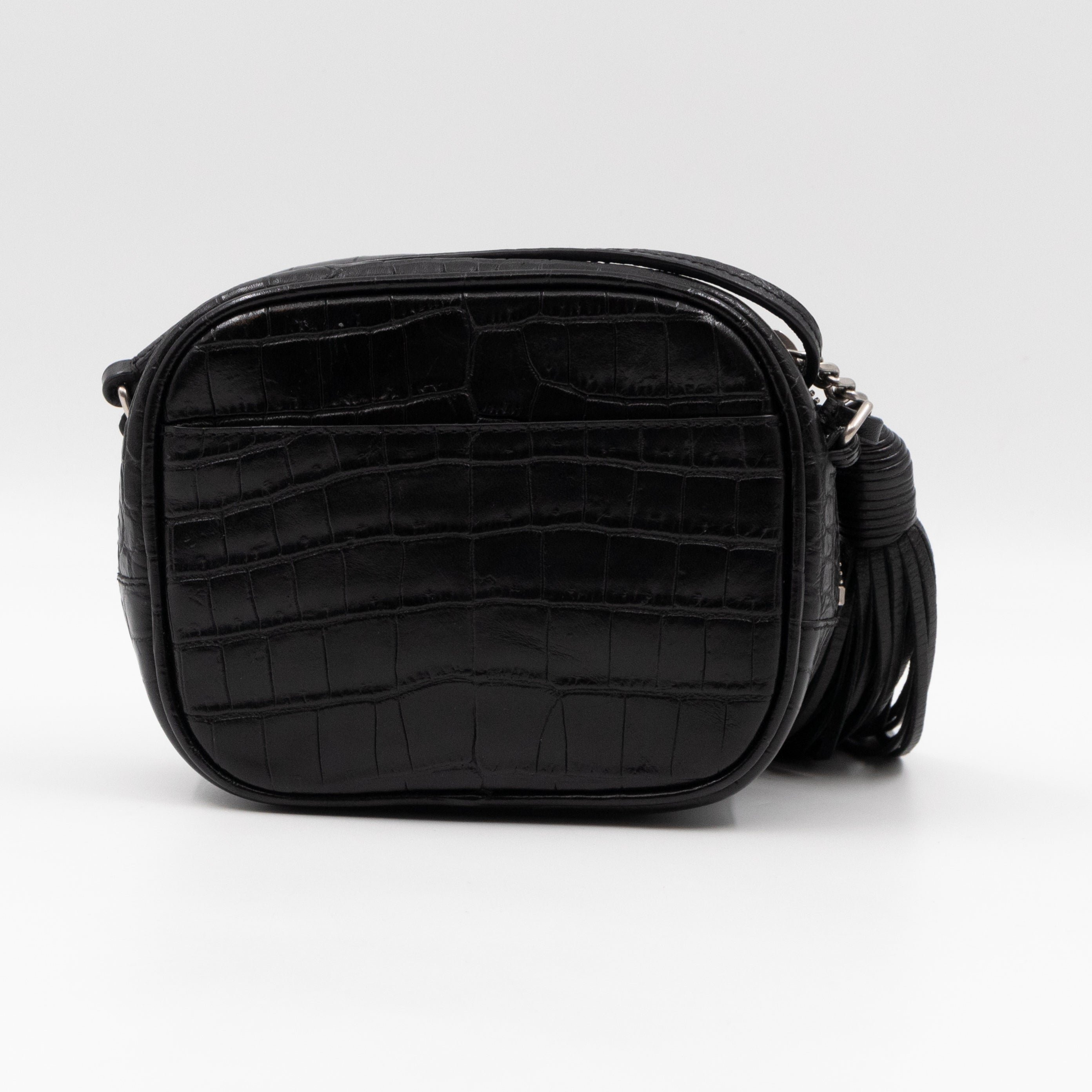 Blogger Bag Croc Embossed Black Leather