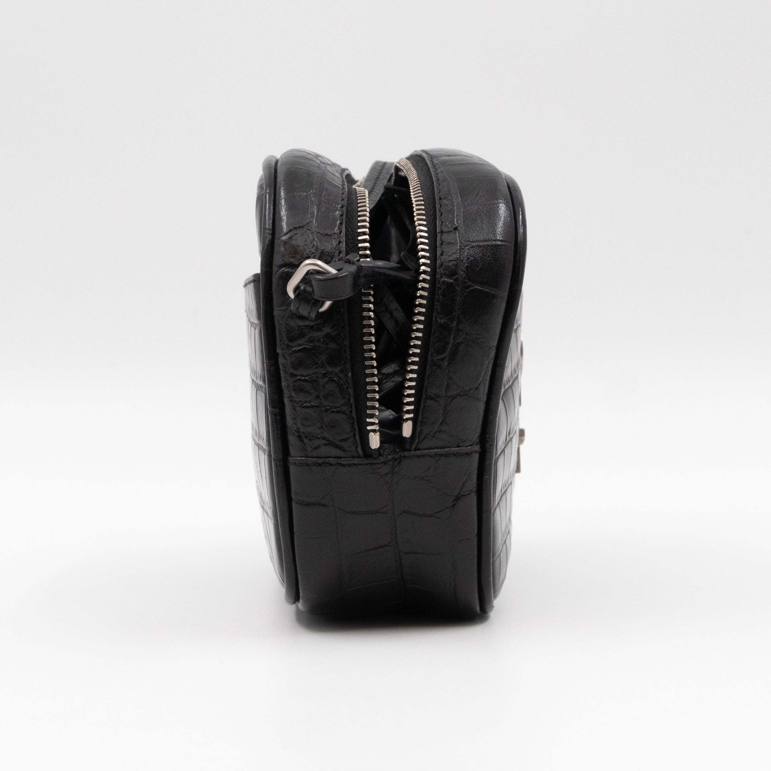 Blogger Bag Croc Embossed Black Leather