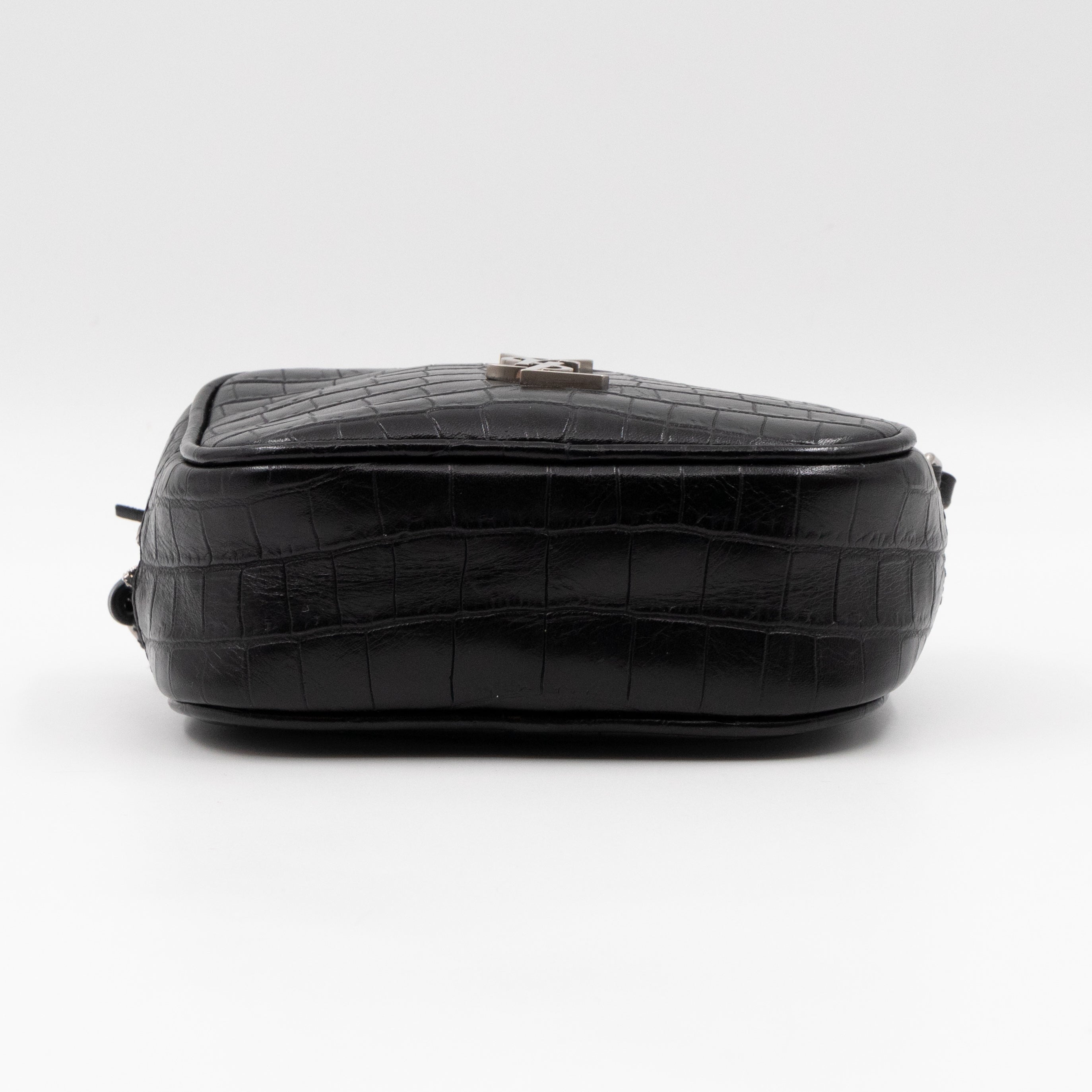 Blogger Bag Croc Embossed Black Leather