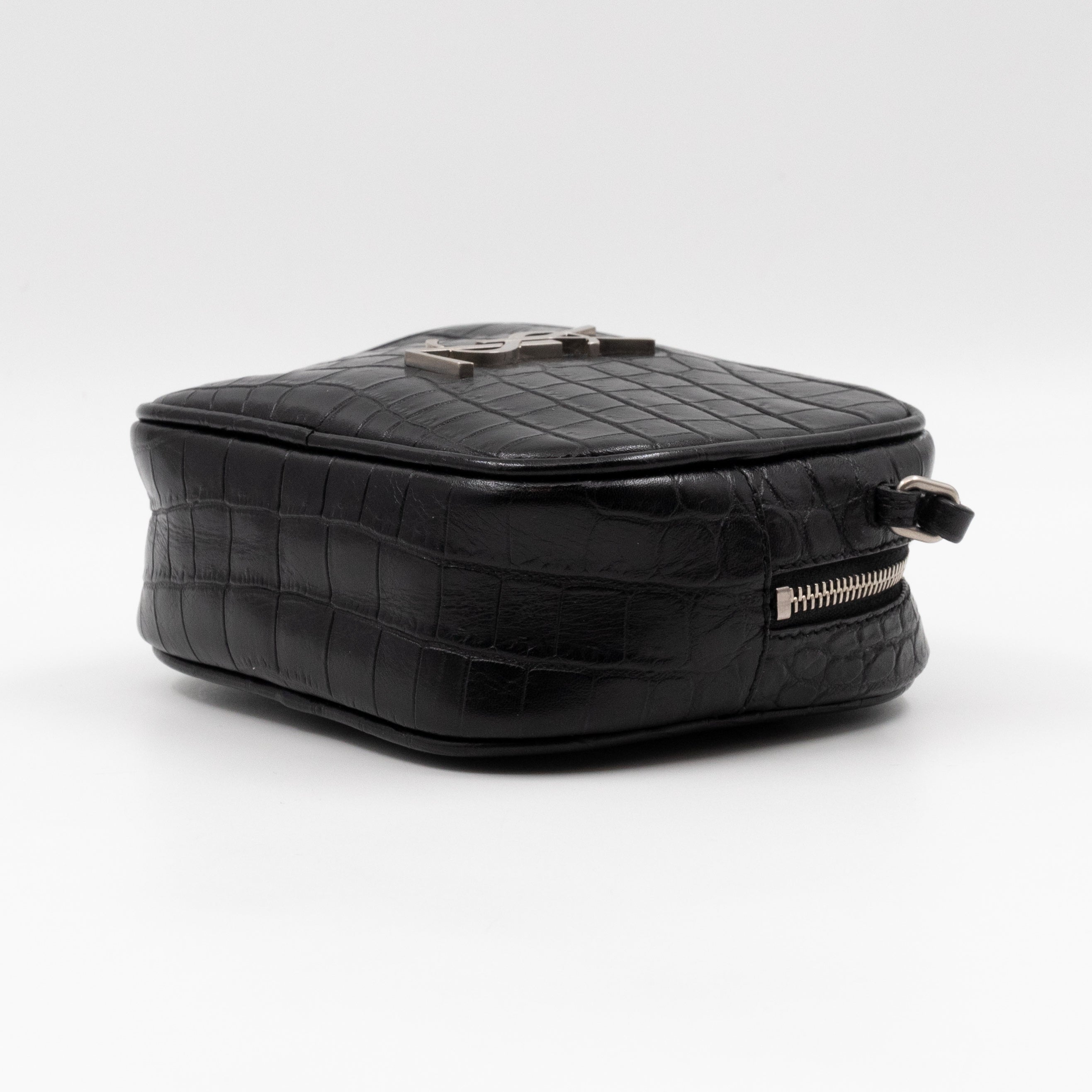 Blogger Bag Croc Embossed Black Leather