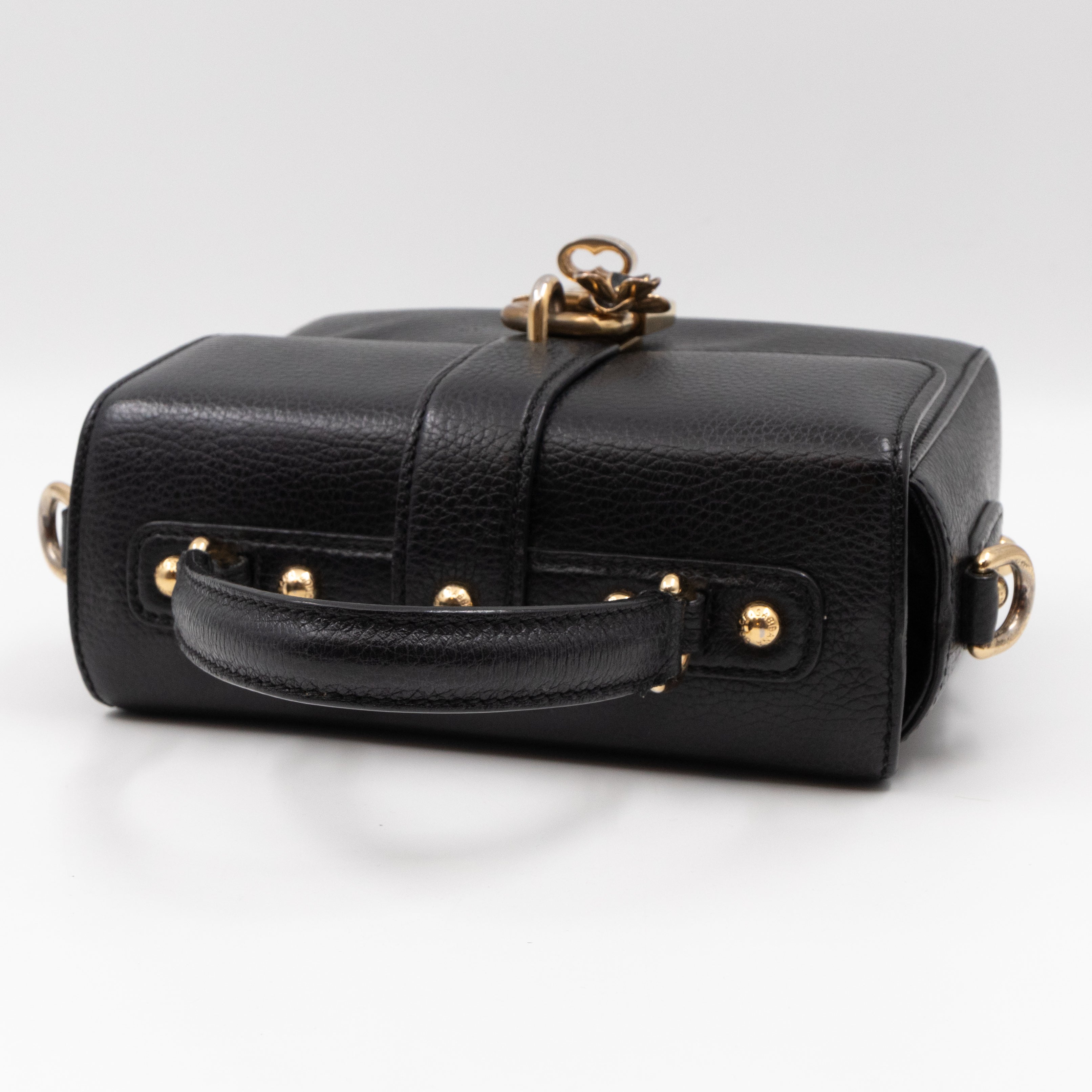 Padlock Flap Bag Black Grained Leather
