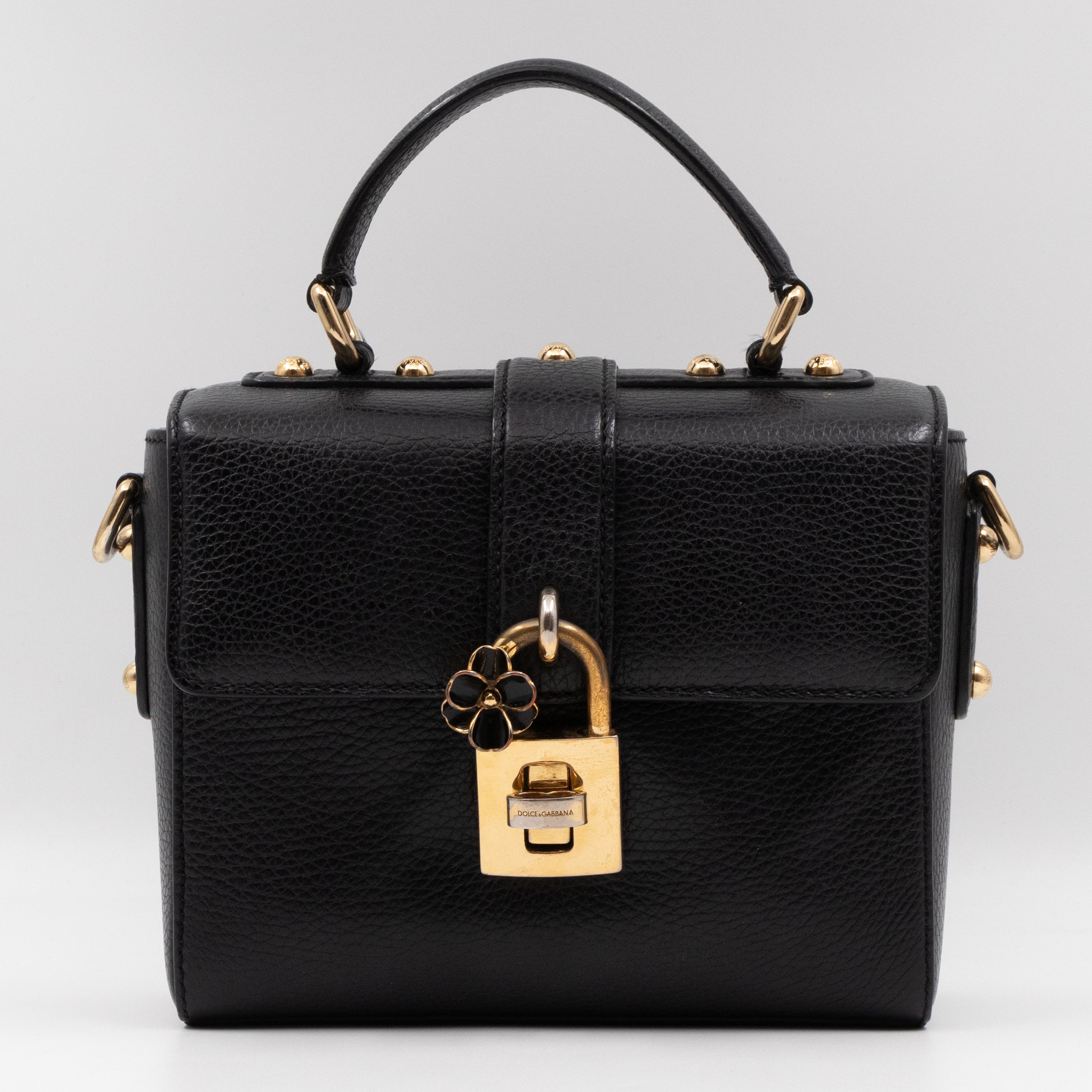 Padlock Flap Bag Black Grained Leather
