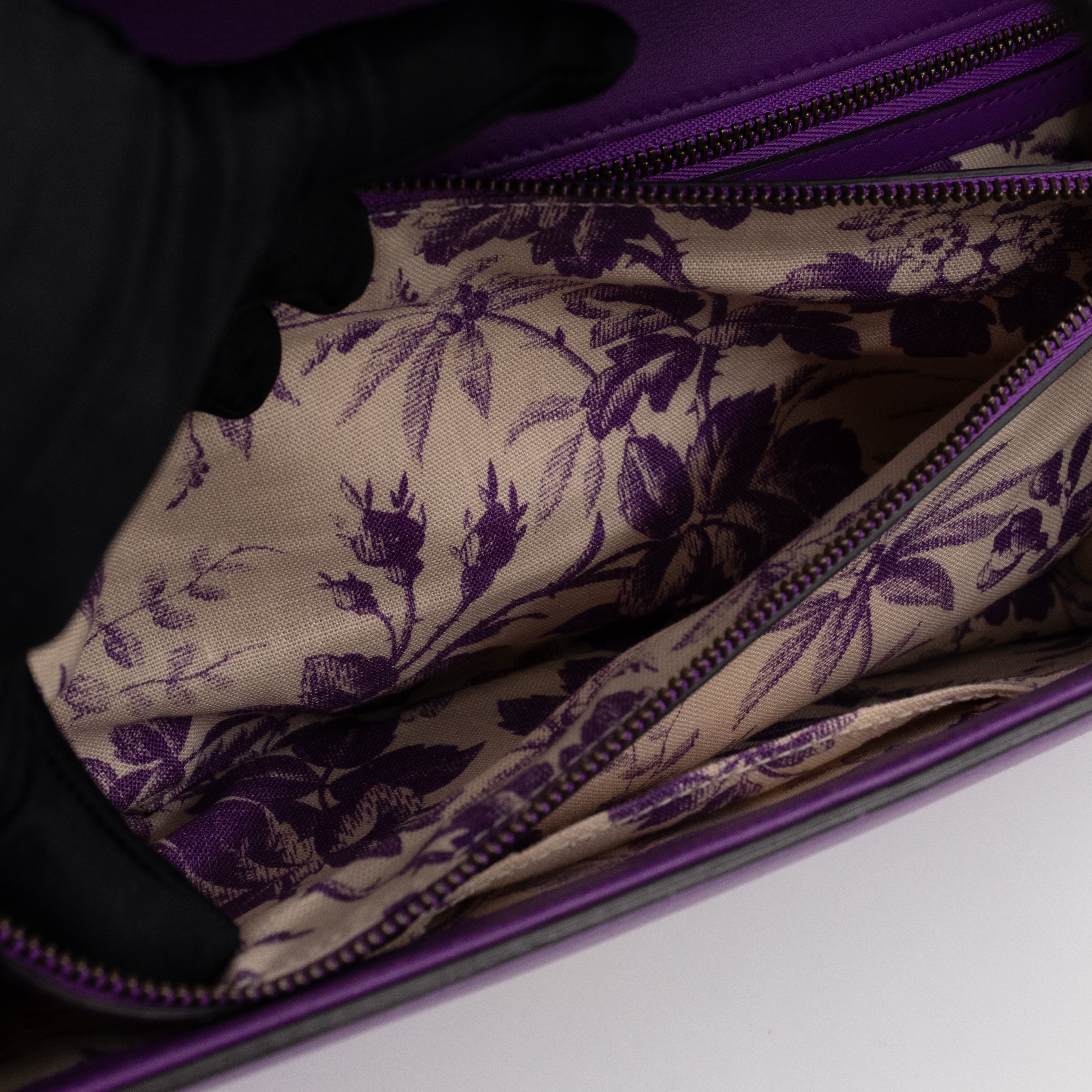 Animalier Medium Shoulder Bag Purple Leather