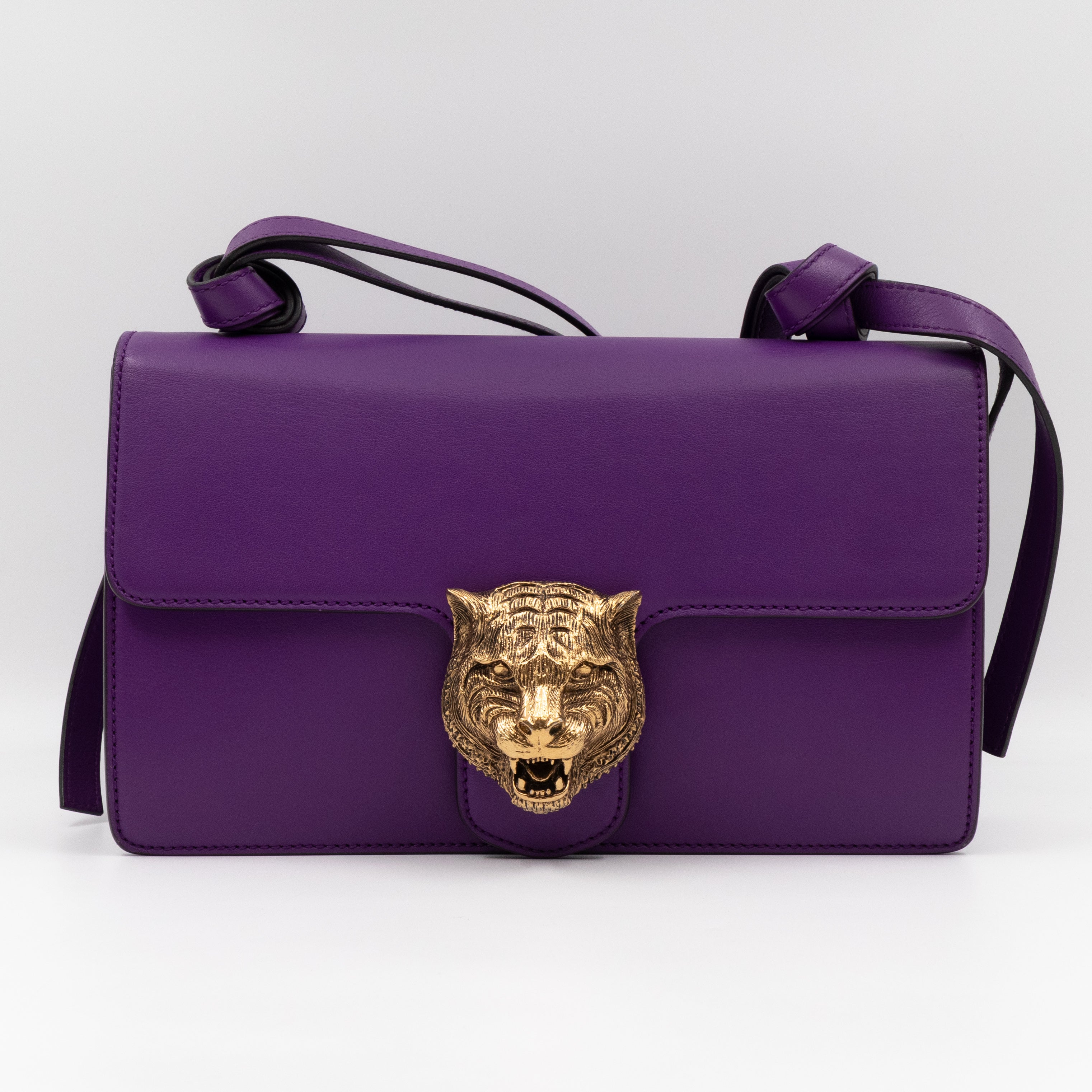 Animalier Medium Shoulder Bag Purple Leather