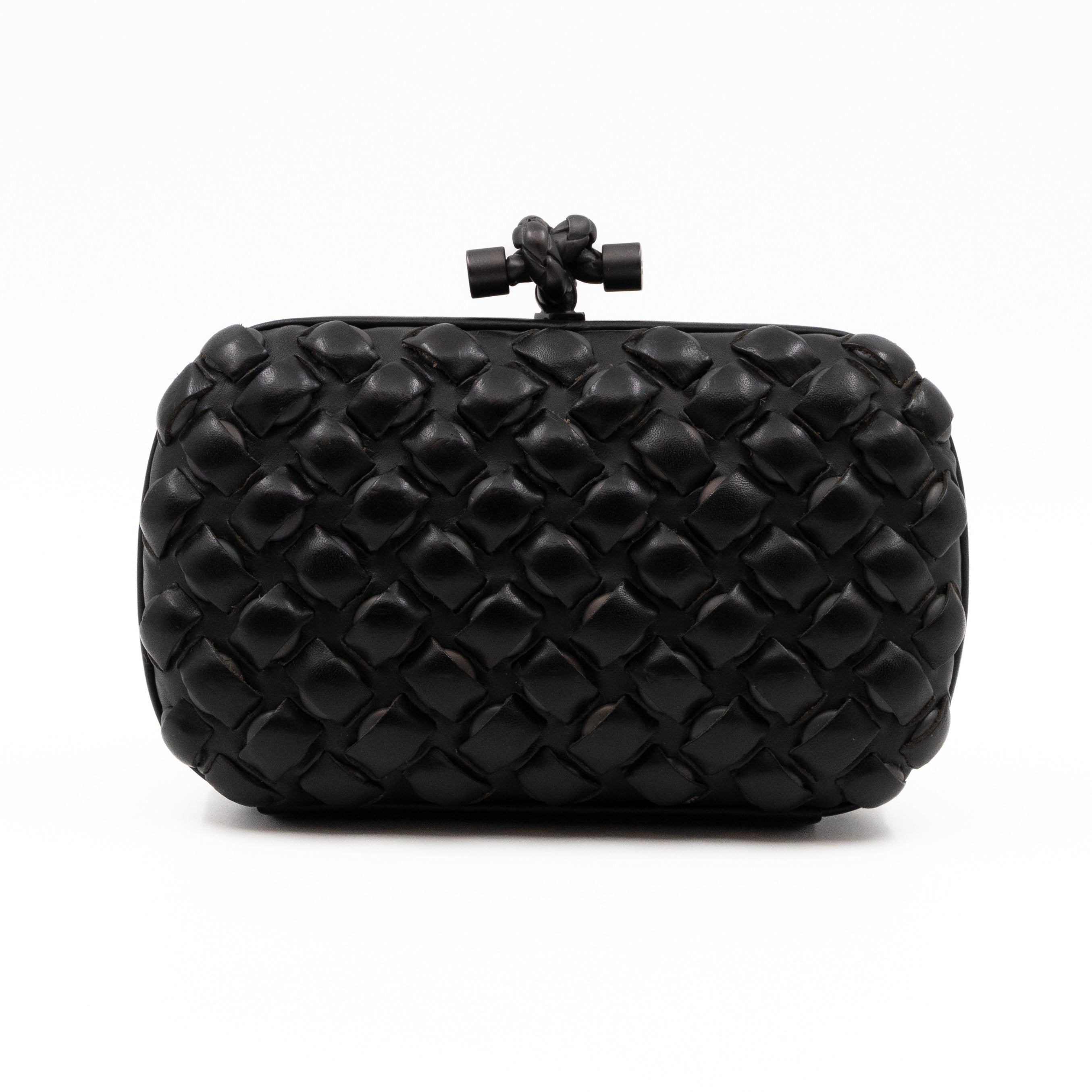 Knot Clutch Studded Under Intrecciato Black Leather