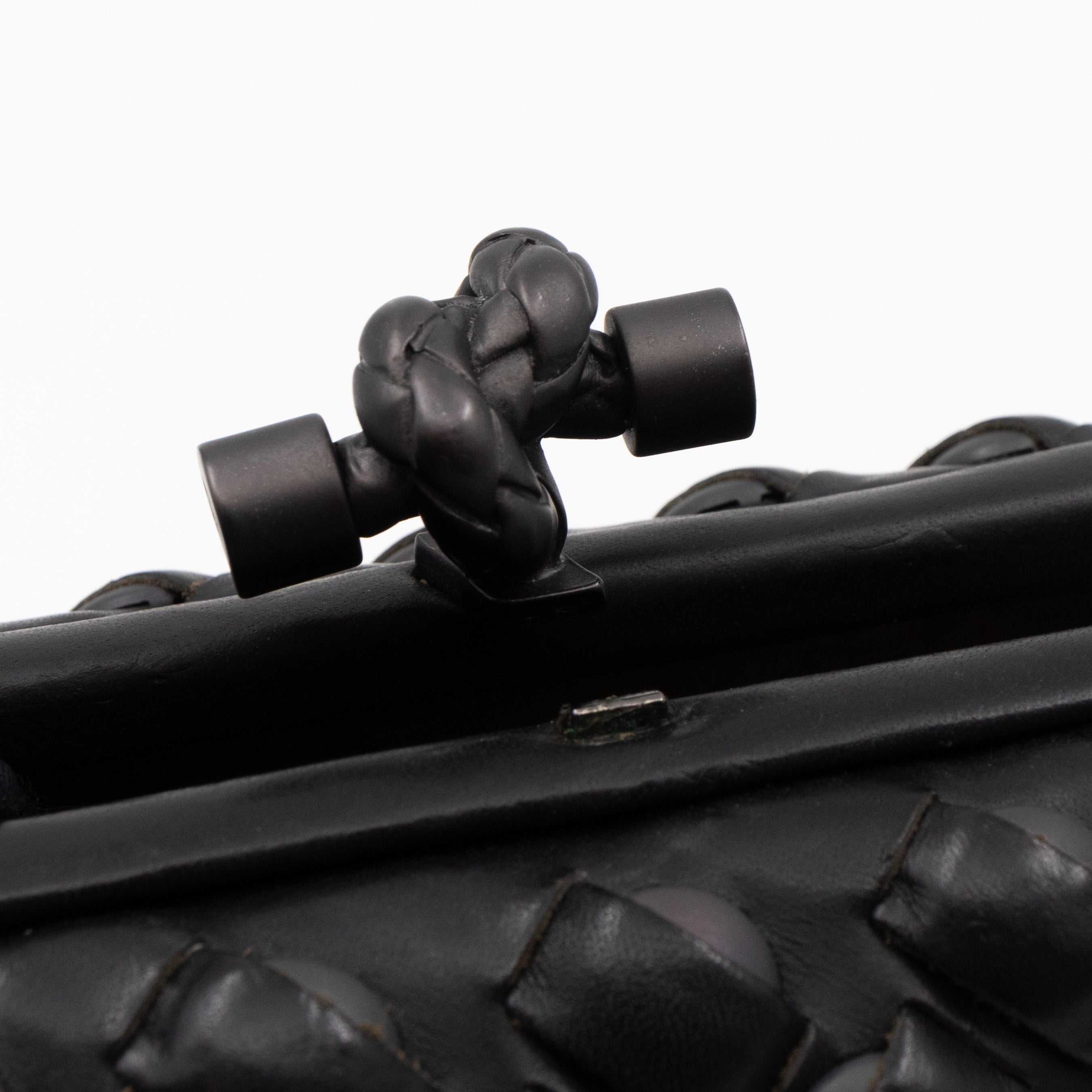 Knot Clutch Studded Under Intrecciato Black Leather