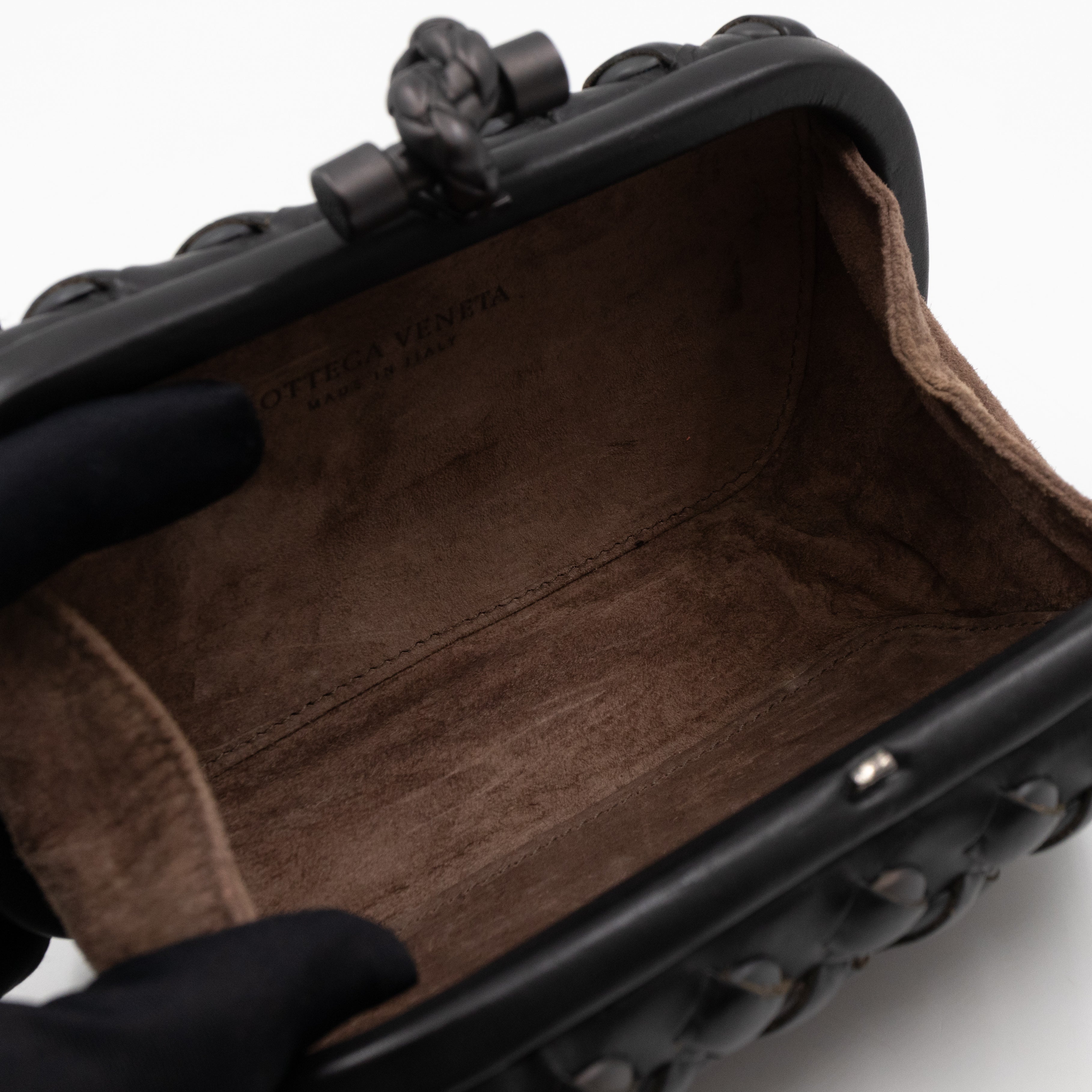 Knot Clutch Studded Under Intrecciato Black Leather