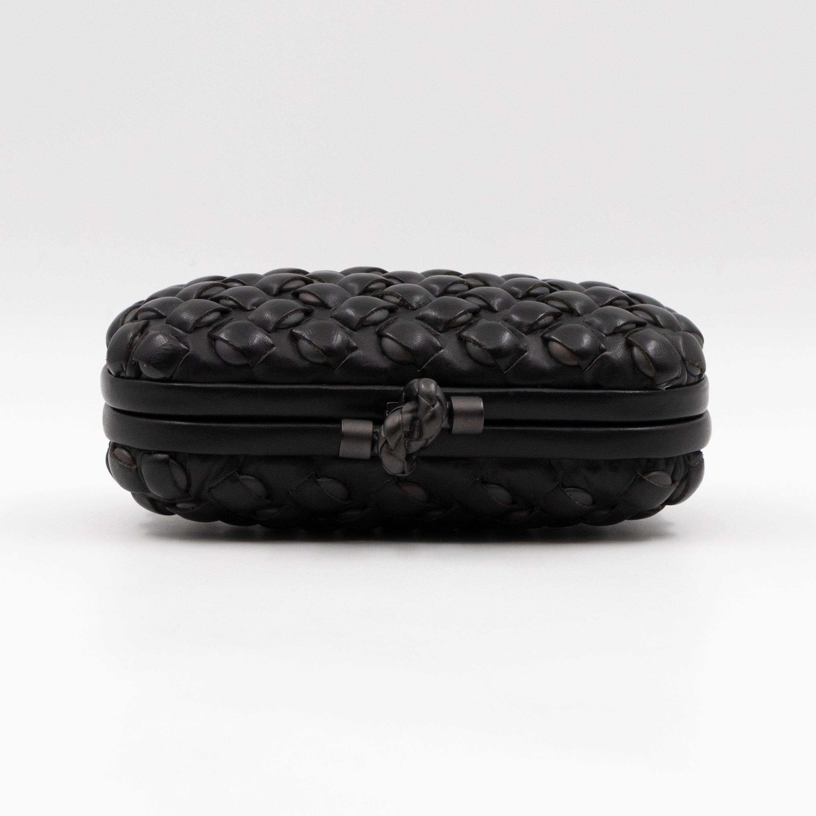Knot Clutch Studded Under Intrecciato Black Leather