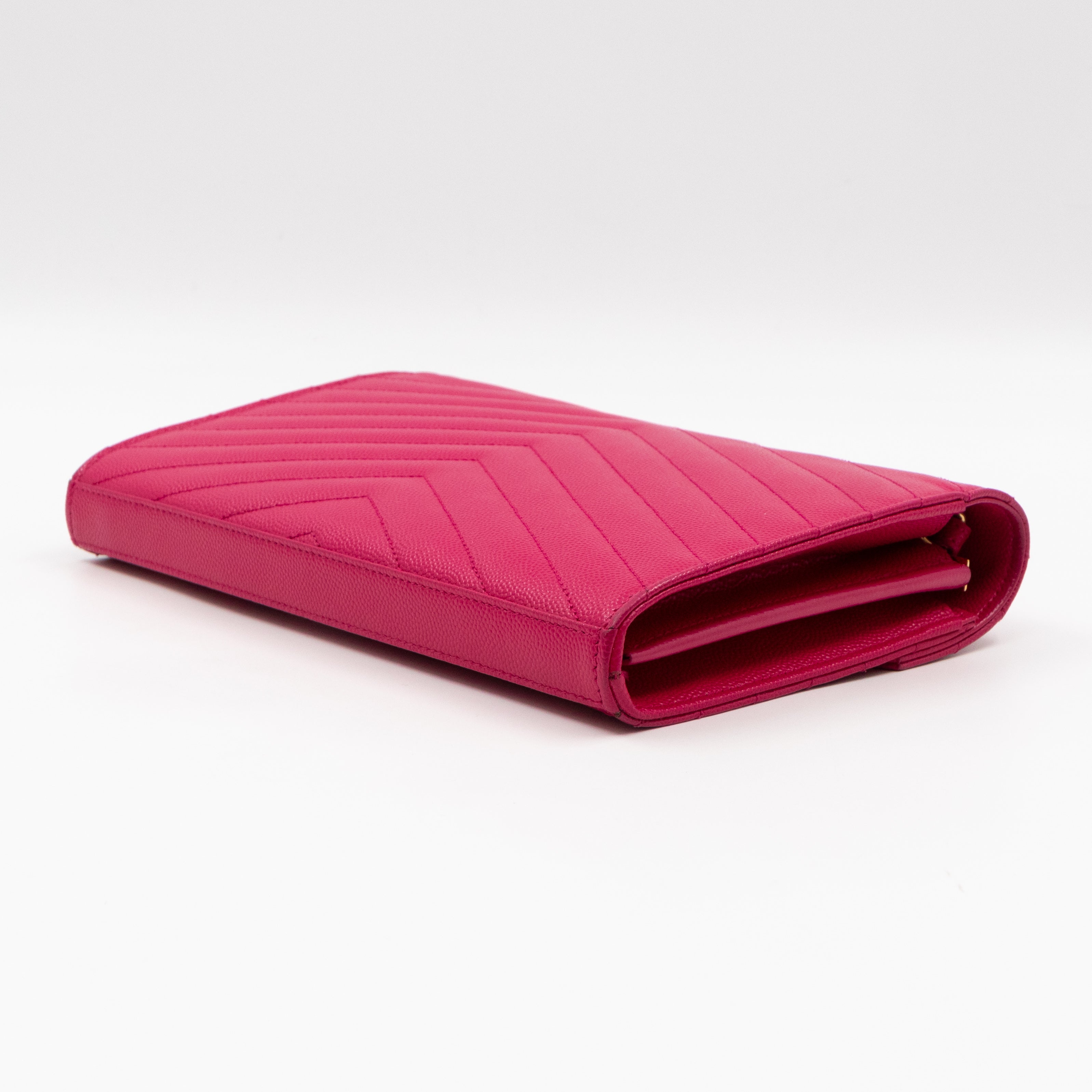 Classic Cassandre Envelope Chain Wallet Pink Grained Leather