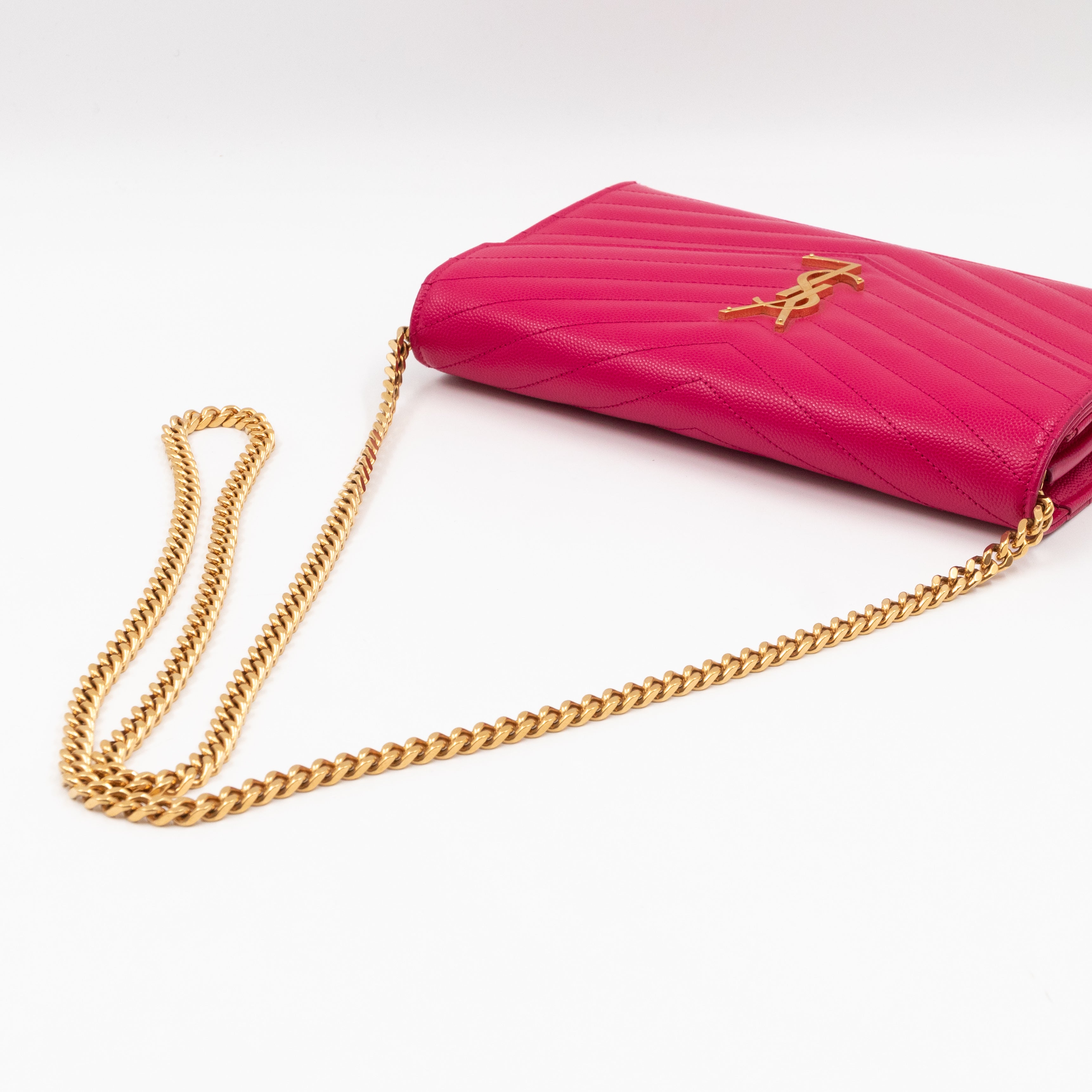 Classic Cassandre Envelope Chain Wallet Pink Grained Leather