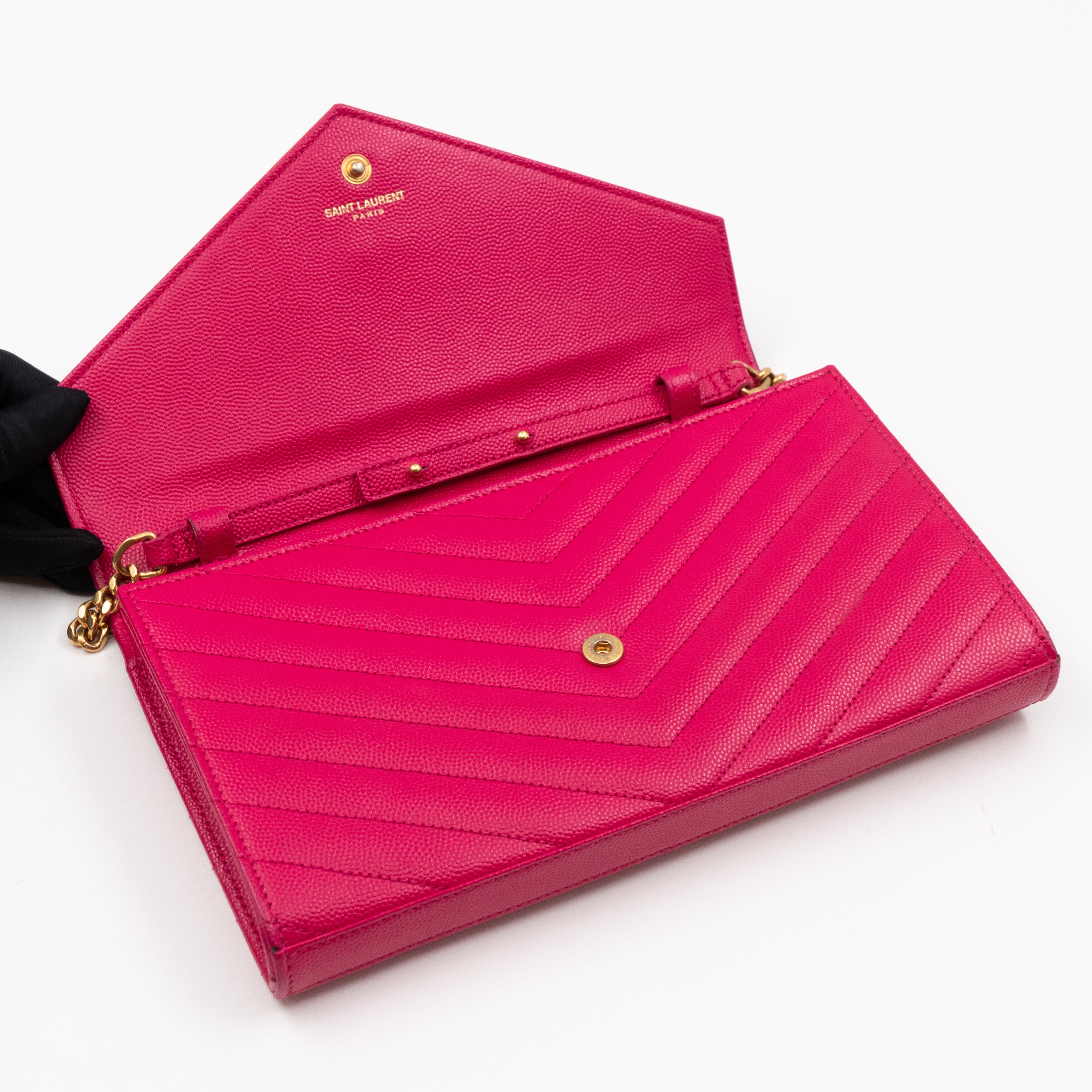 Classic Cassandre Envelope Chain Wallet Pink Grained Leather