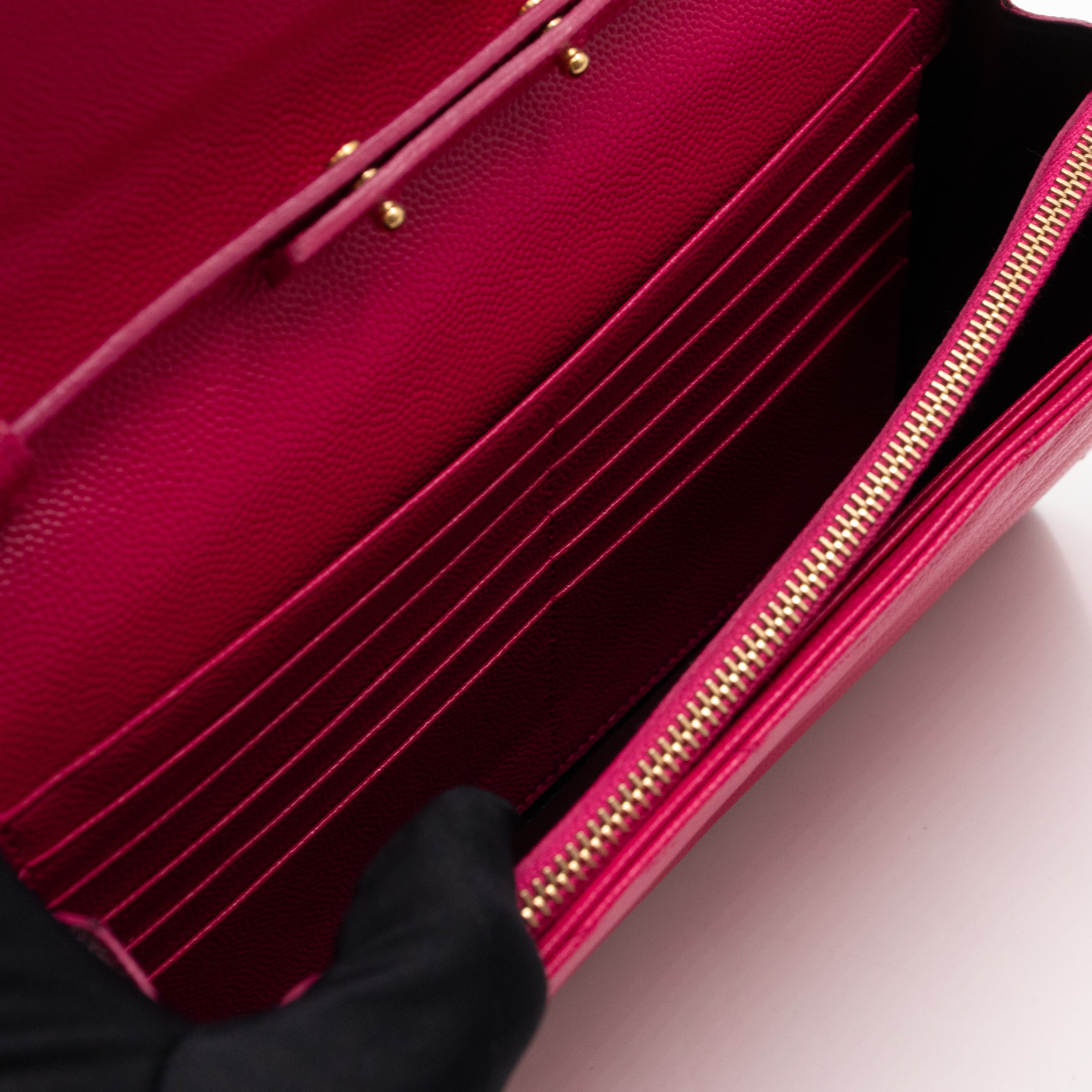 Classic Cassandre Envelope Chain Wallet Pink Grained Leather