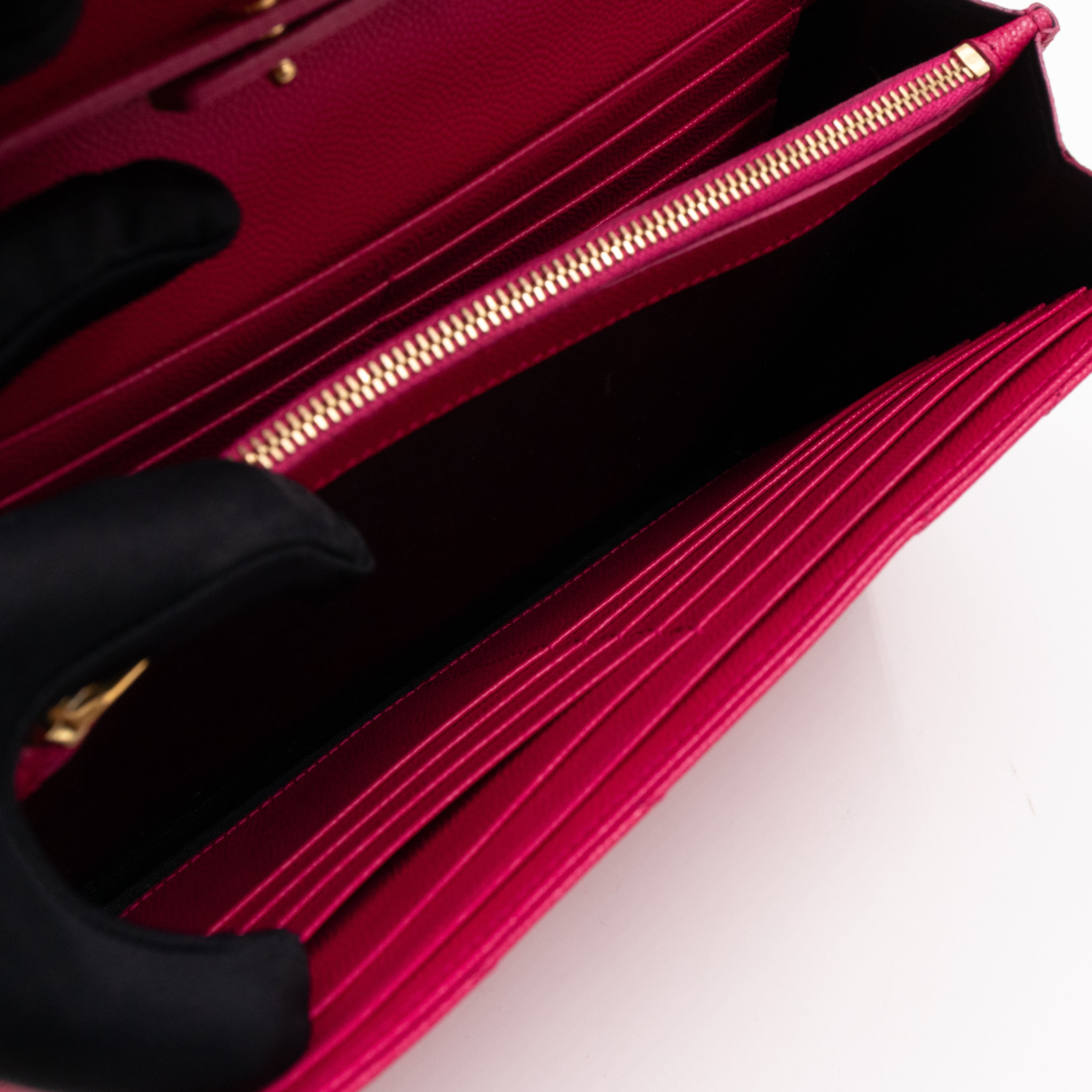 Classic Cassandre Envelope Chain Wallet Pink Grained Leather