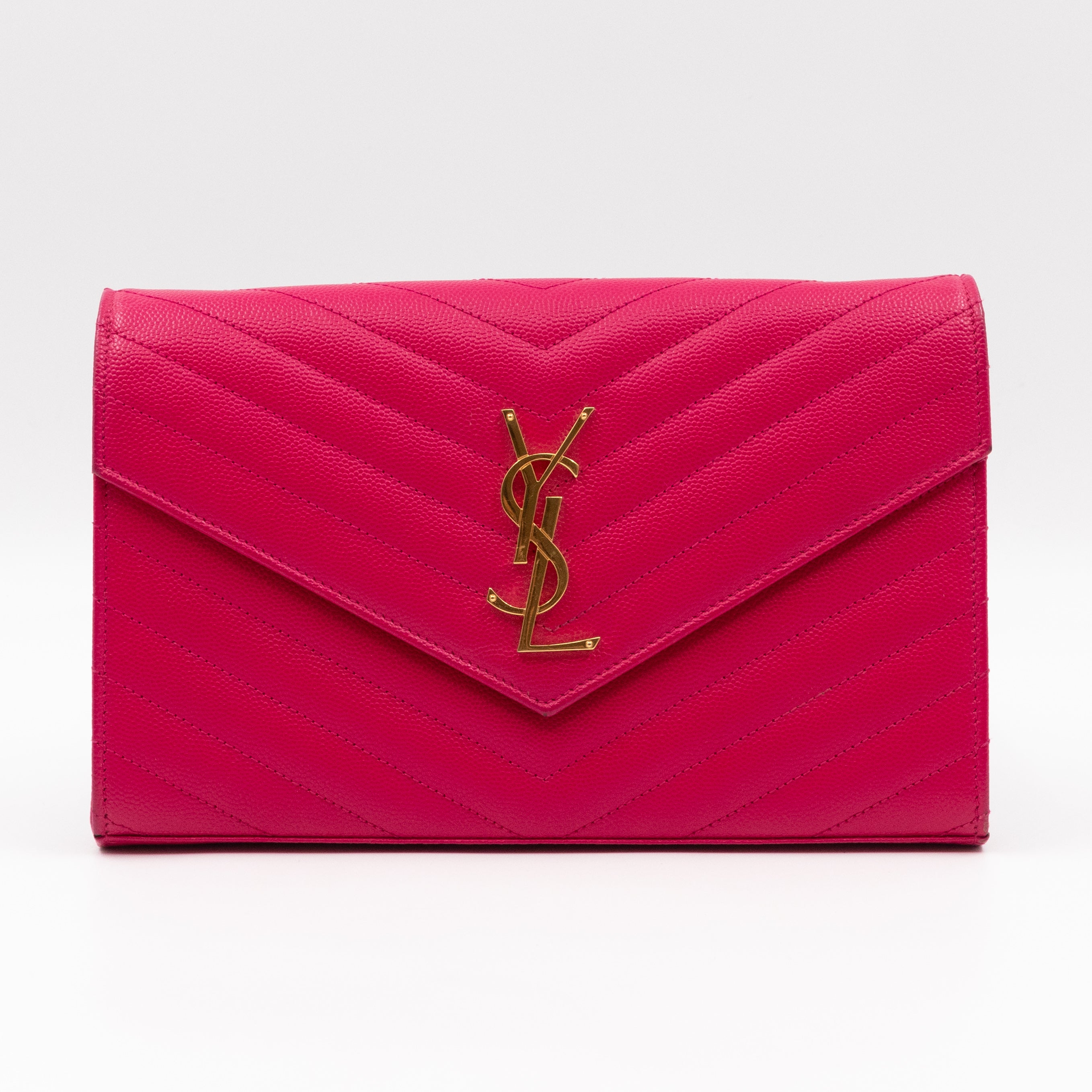 Classic Cassandre Envelope Chain Wallet Pink Grained Leather