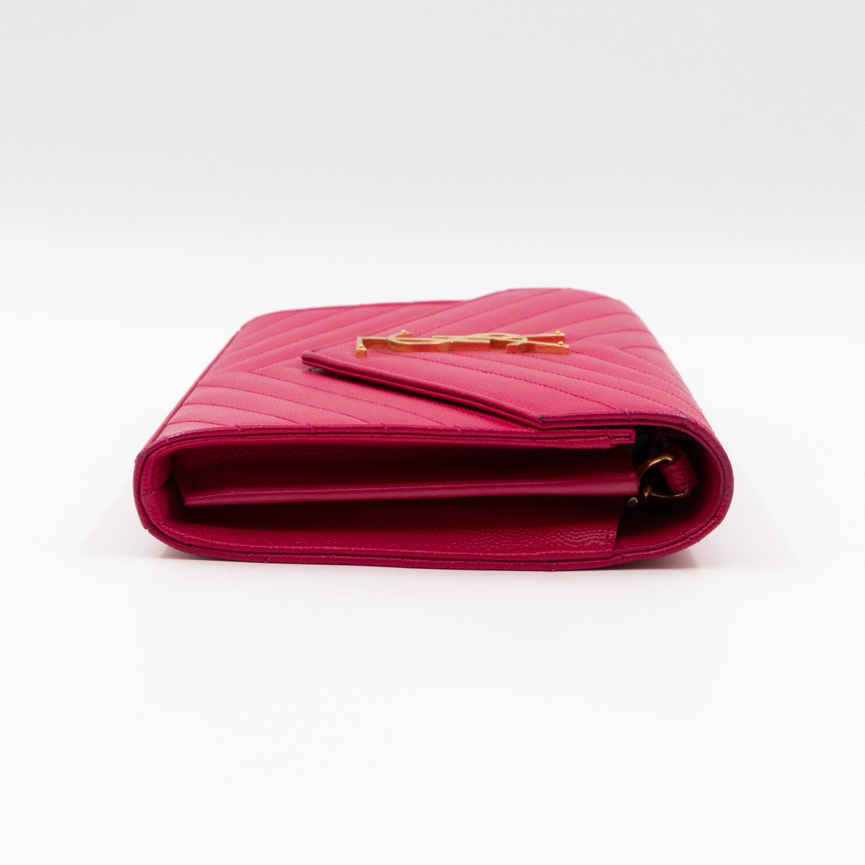 Classic Cassandre Envelope Chain Wallet Pink Grained Leather