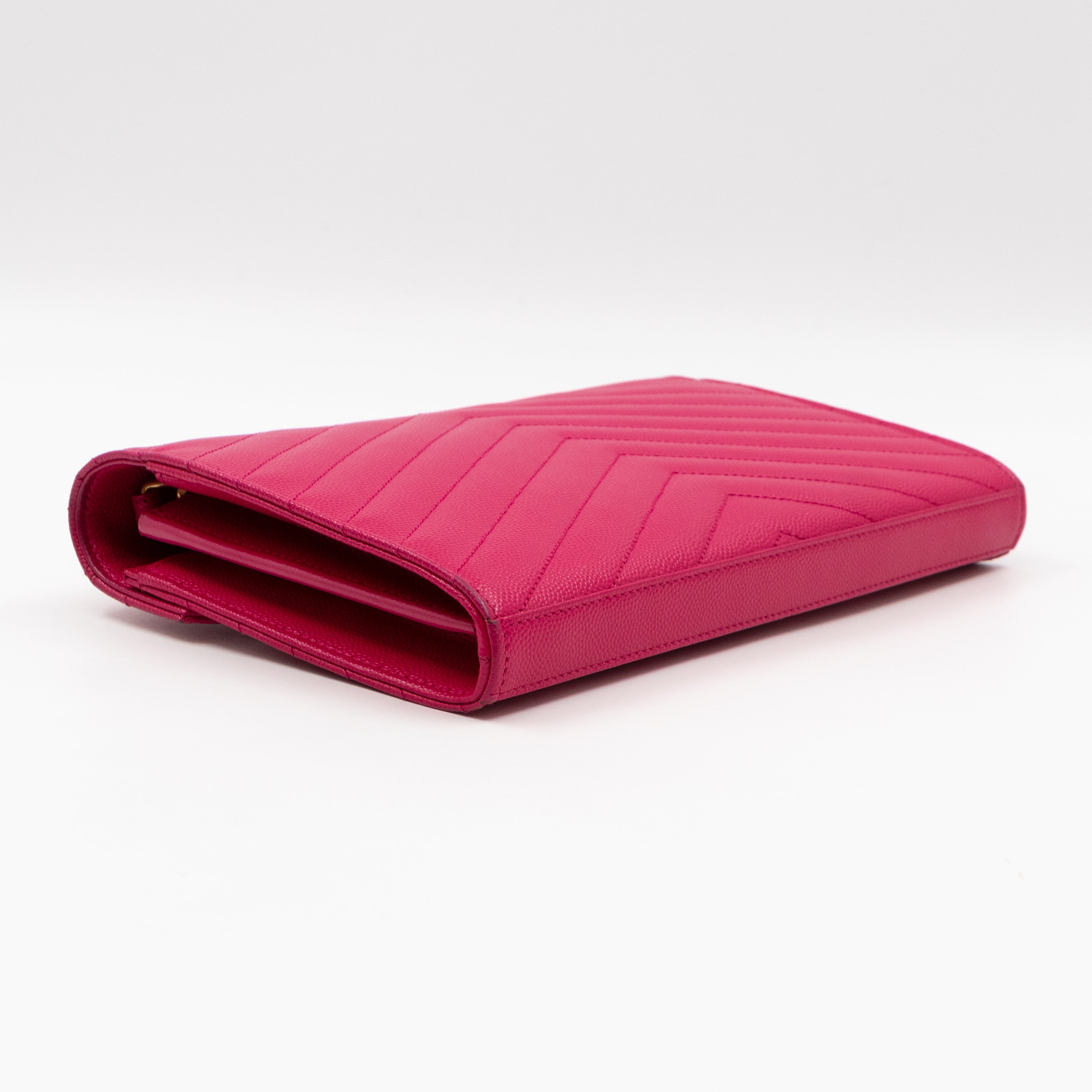 Classic Cassandre Envelope Chain Wallet Pink Grained Leather