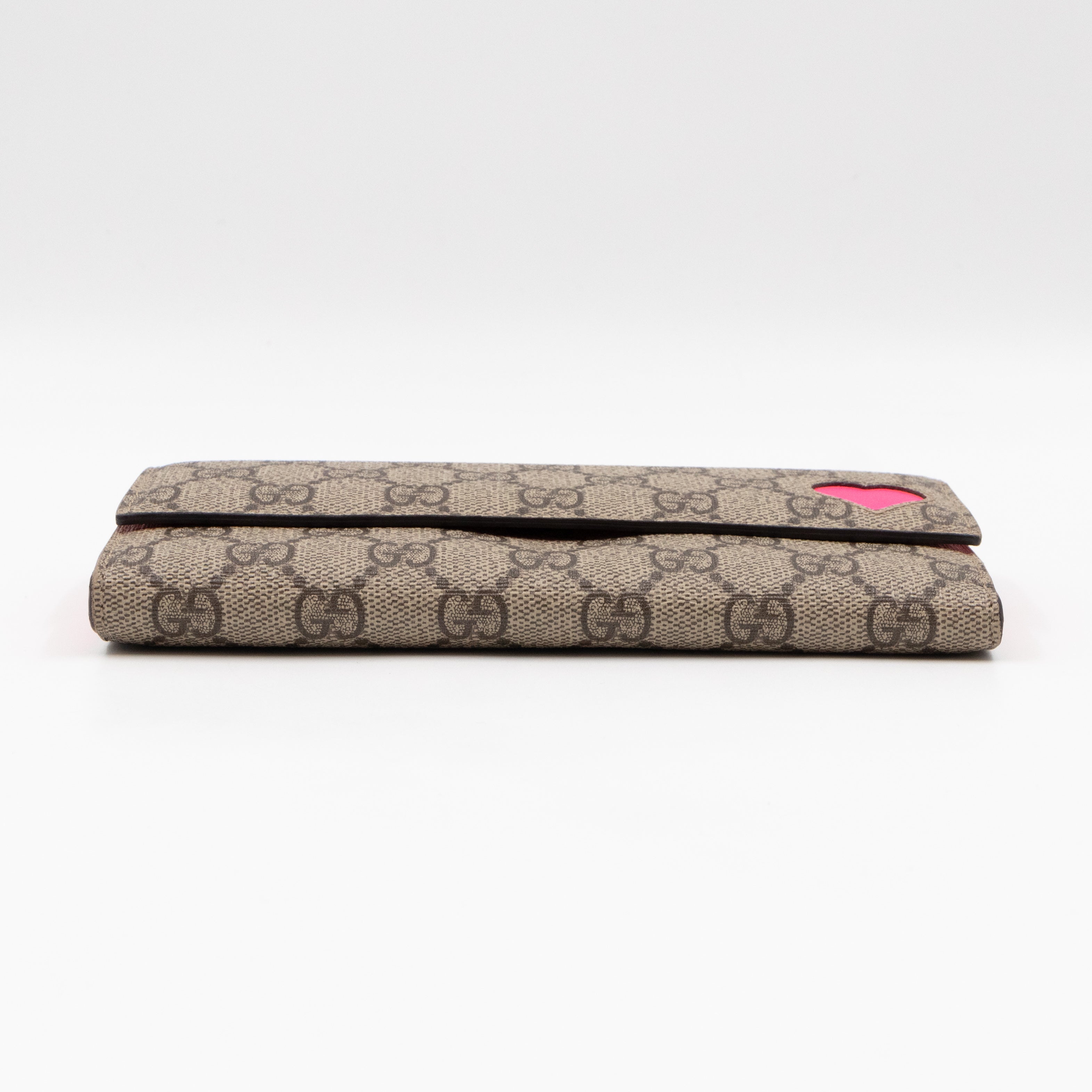 Continental Heart Long Wallet GG Supreme Monogram Neon Pink