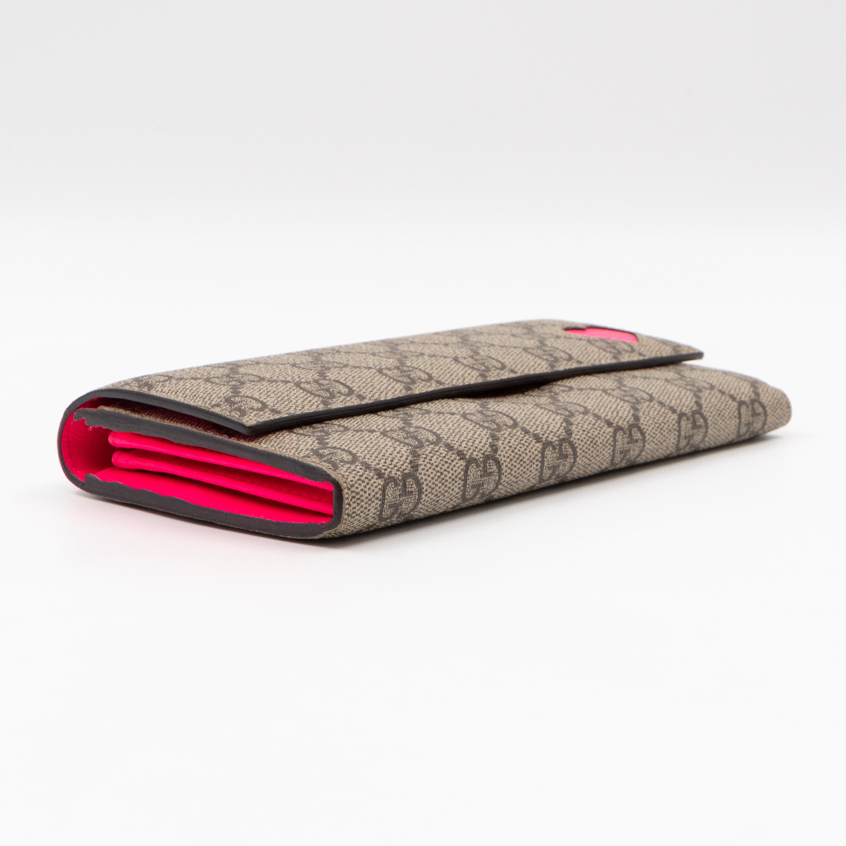 Continental Heart Long Wallet GG Supreme Monogram Neon Pink