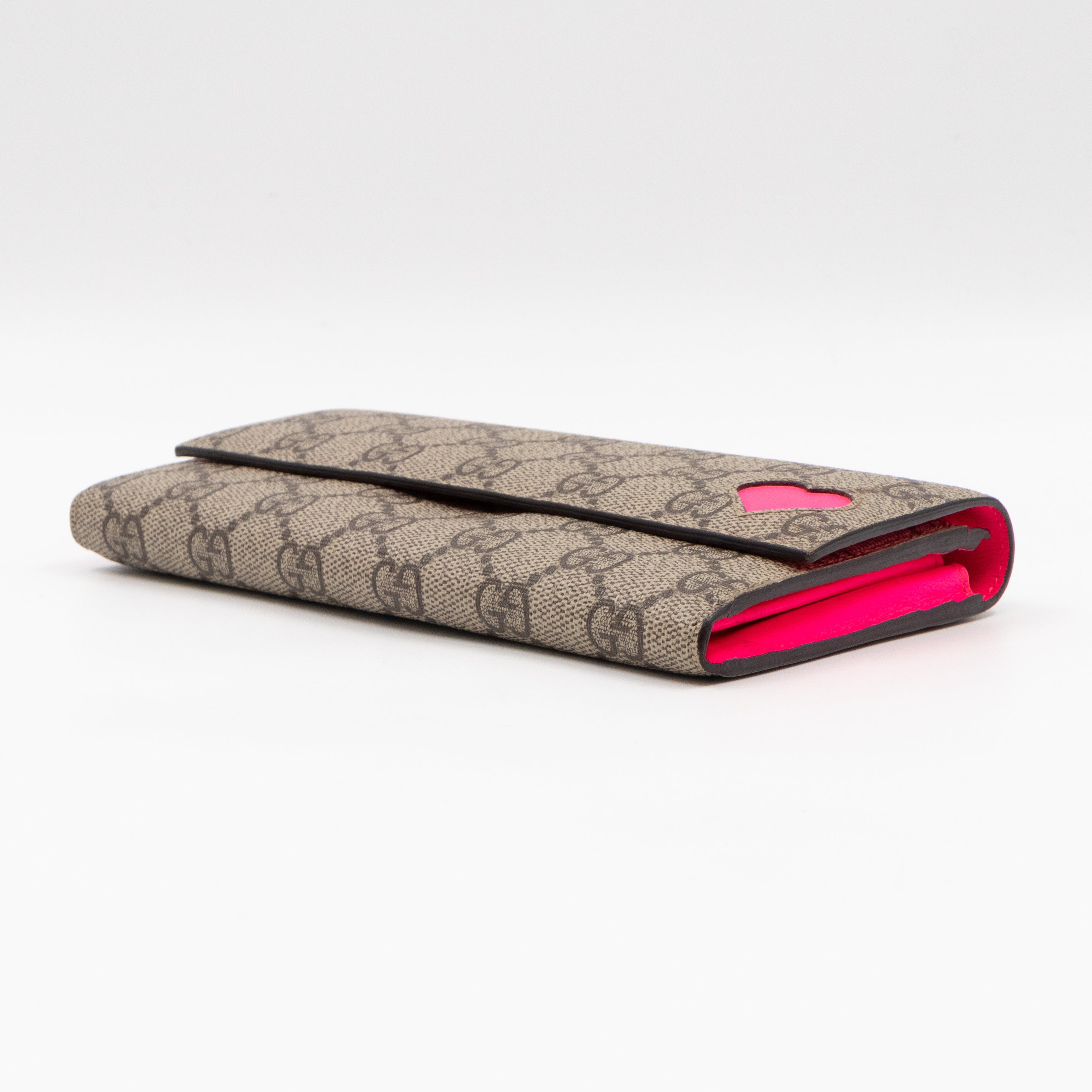 Continental Heart Long Wallet GG Supreme Monogram Neon Pink