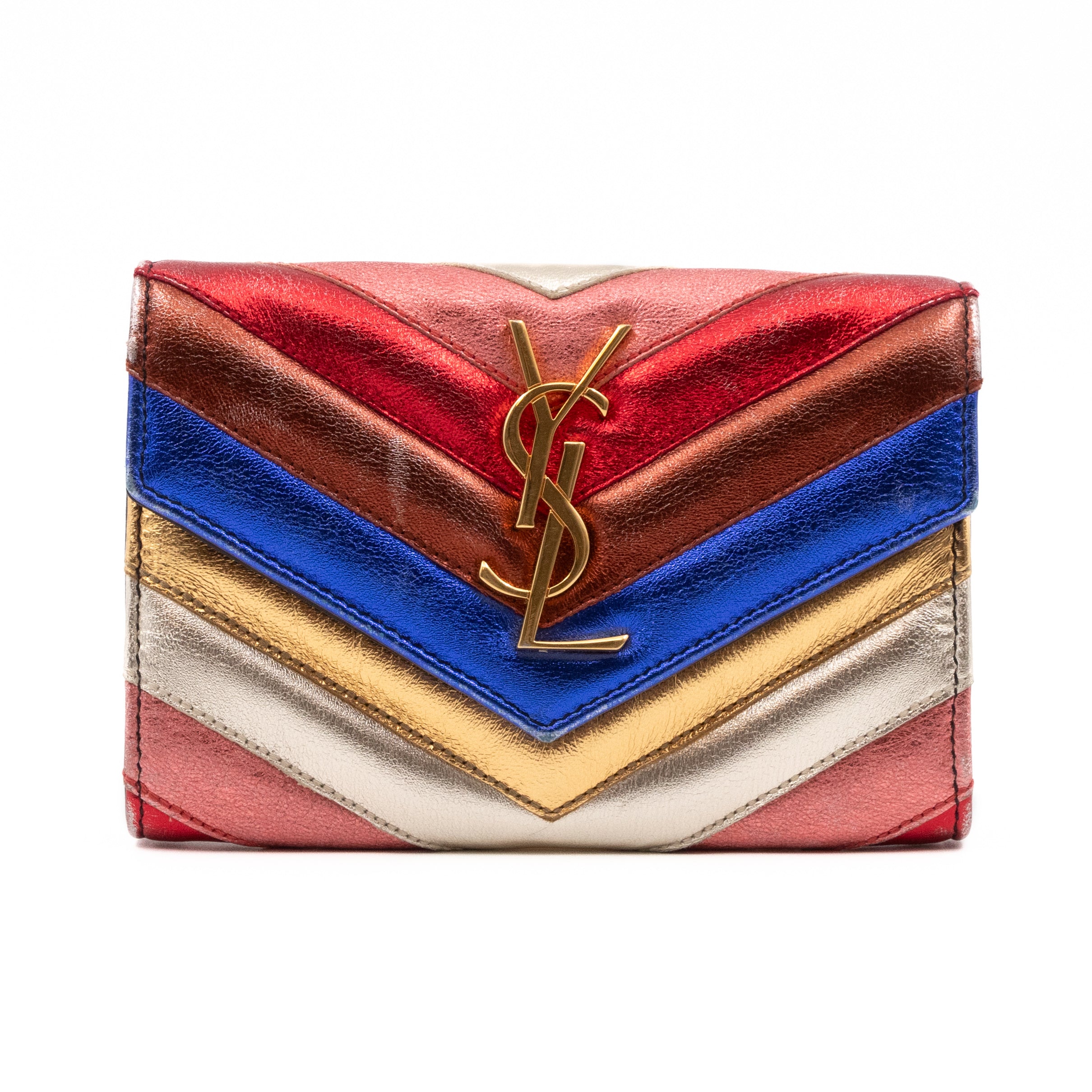 Classic Monogram College Envelope Wallet Metallic Chevron Leather