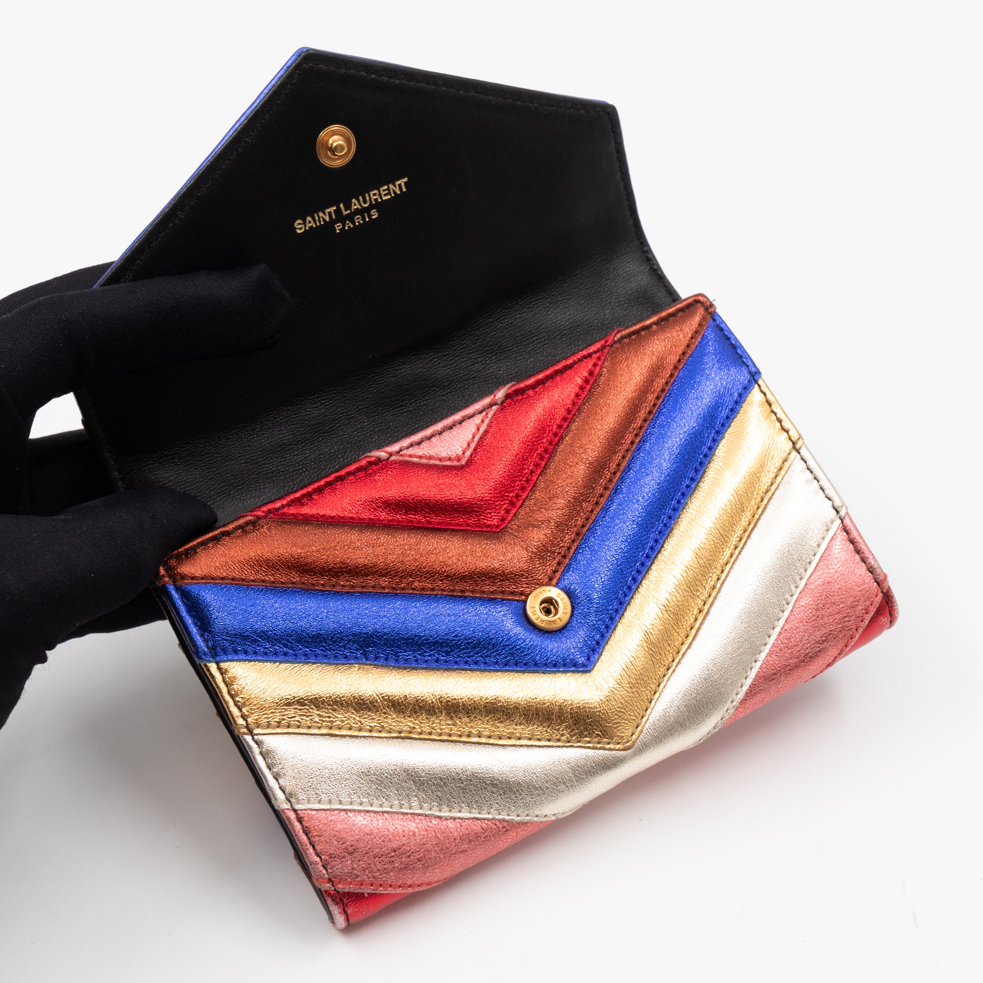 Classic Monogram College Envelope Wallet Metallic Chevron Leather