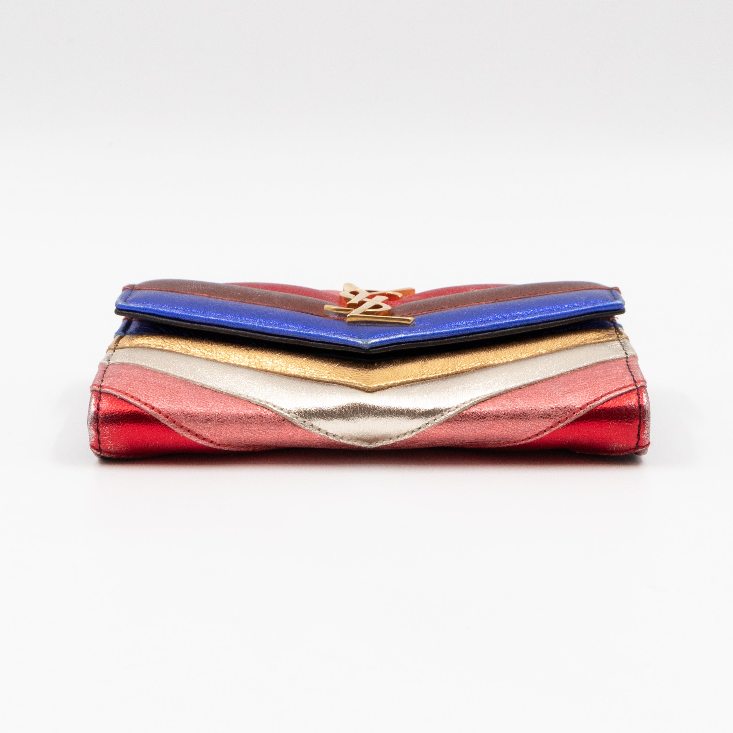 Classic Monogram College Envelope Wallet Metallic Chevron Leather